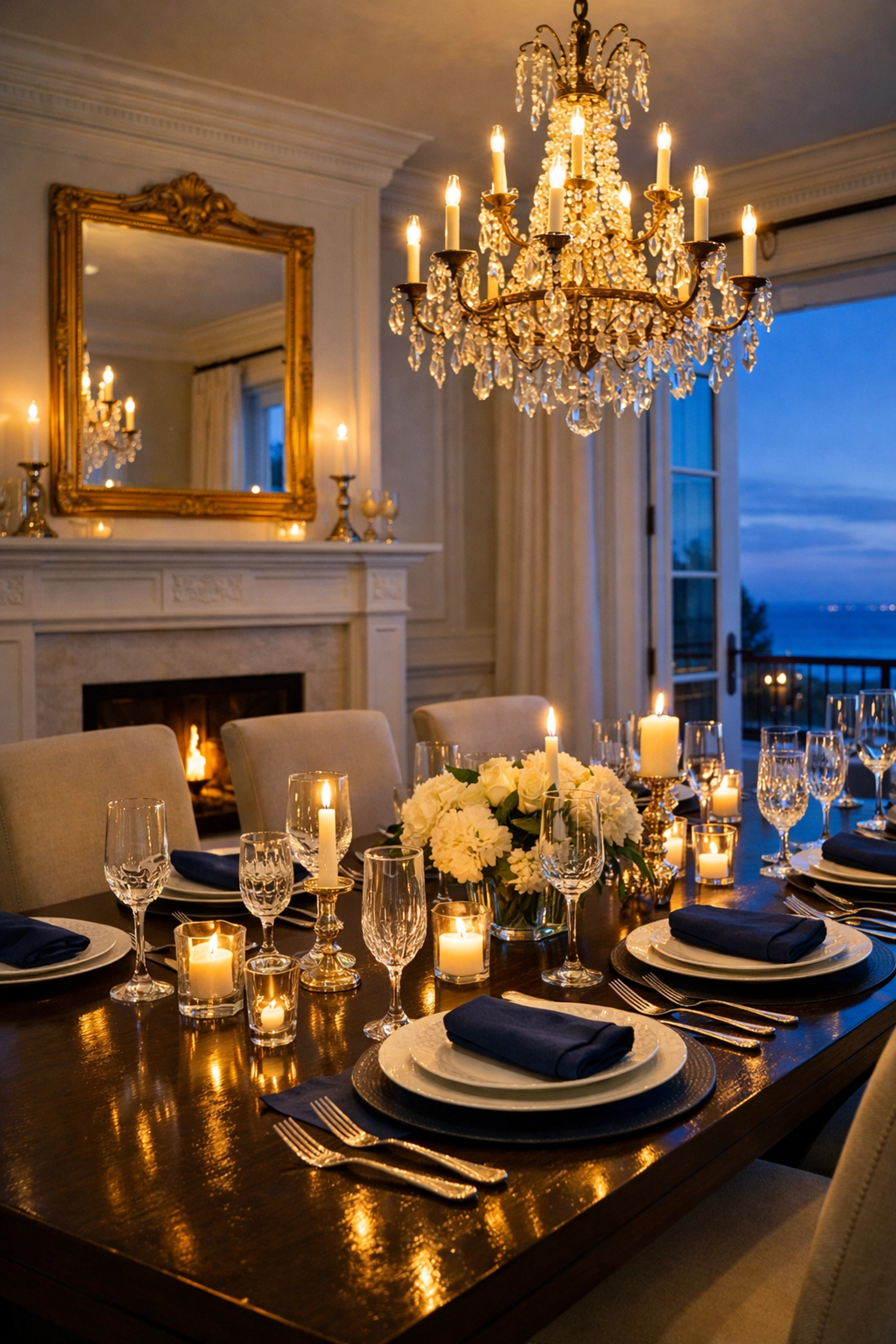 A clean formal dining room in a coastal estate ready for guests, showcasing detailed luxury house cleaning.