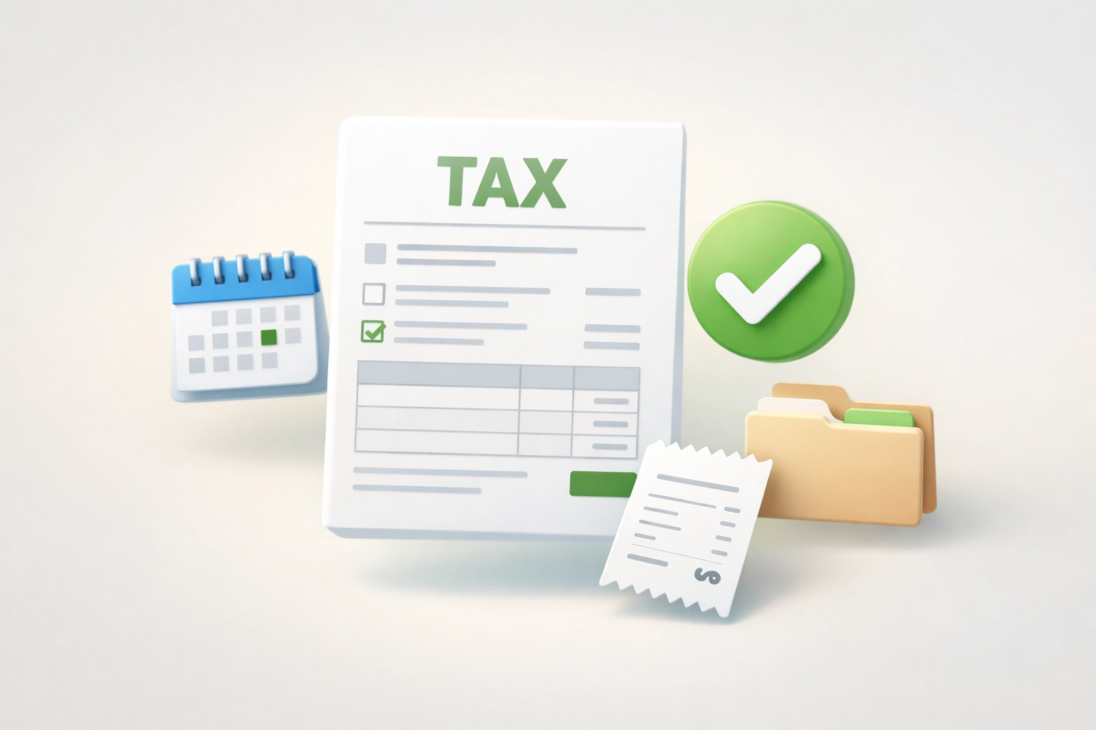 Tax form with checkmark showing compliant and organized financial records for filing