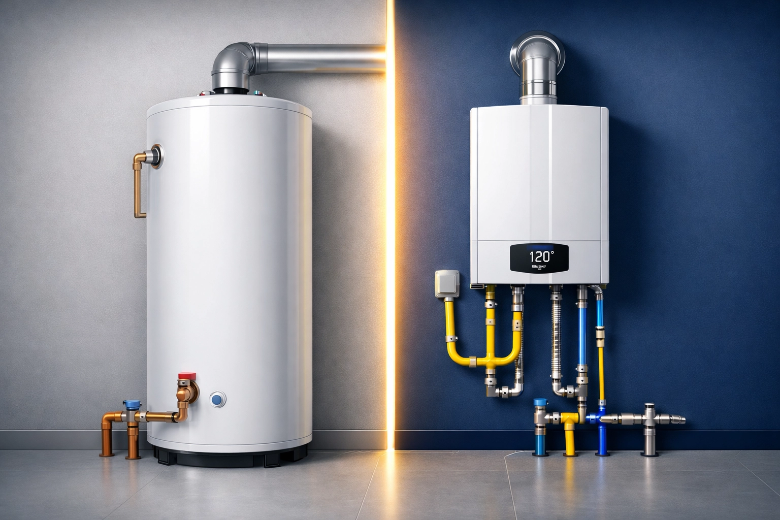 Cold Shower Surprise? 5 Essential Signs Your Water Heater is Ready to Retire 6 Comparison of a traditional storage tank water heater and a space-saving tankless water heater system.