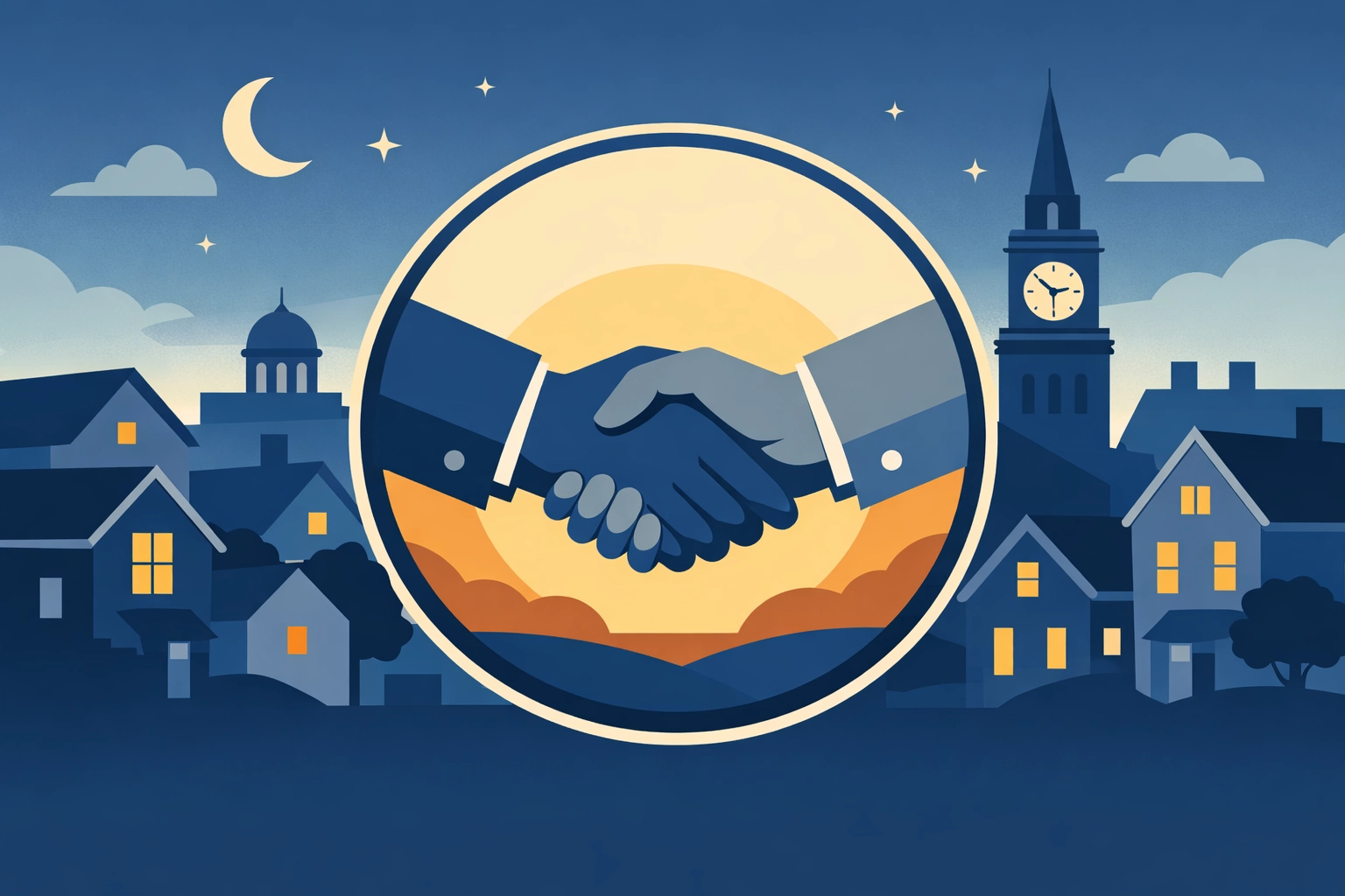 Professional handshake over New Haven cityscape representing trusted tax preparation New Haven services.