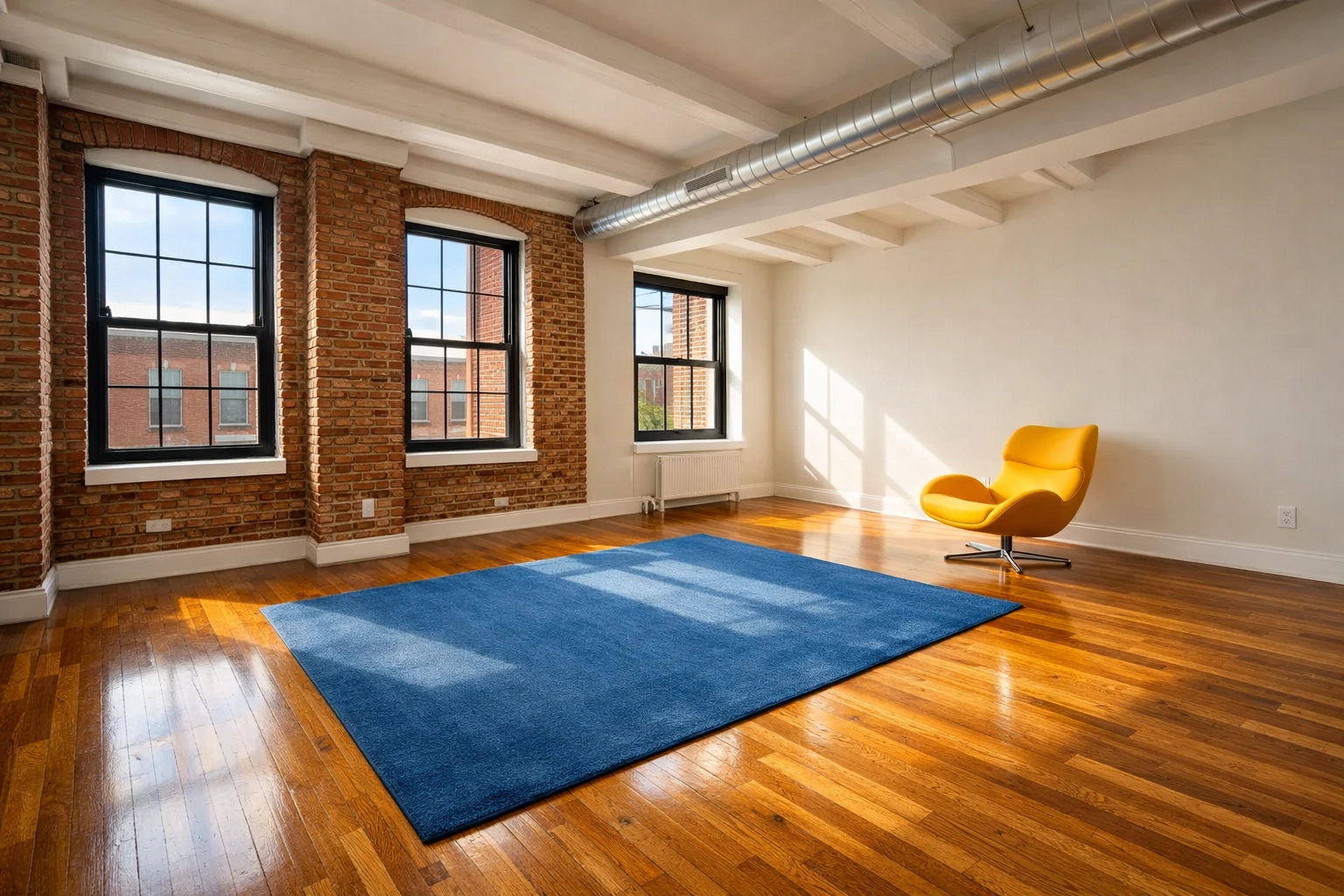 Sparkling polished hardwood floors in a move-in ready Lowell loft after professional move-in/move-out cleaning Lowell.