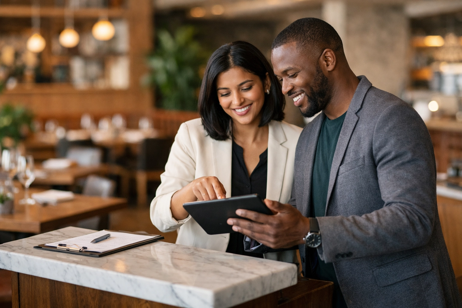 Executives analyzing restaurant feasibility and scaling hospitality strategies for a Bay Area restaurant group.