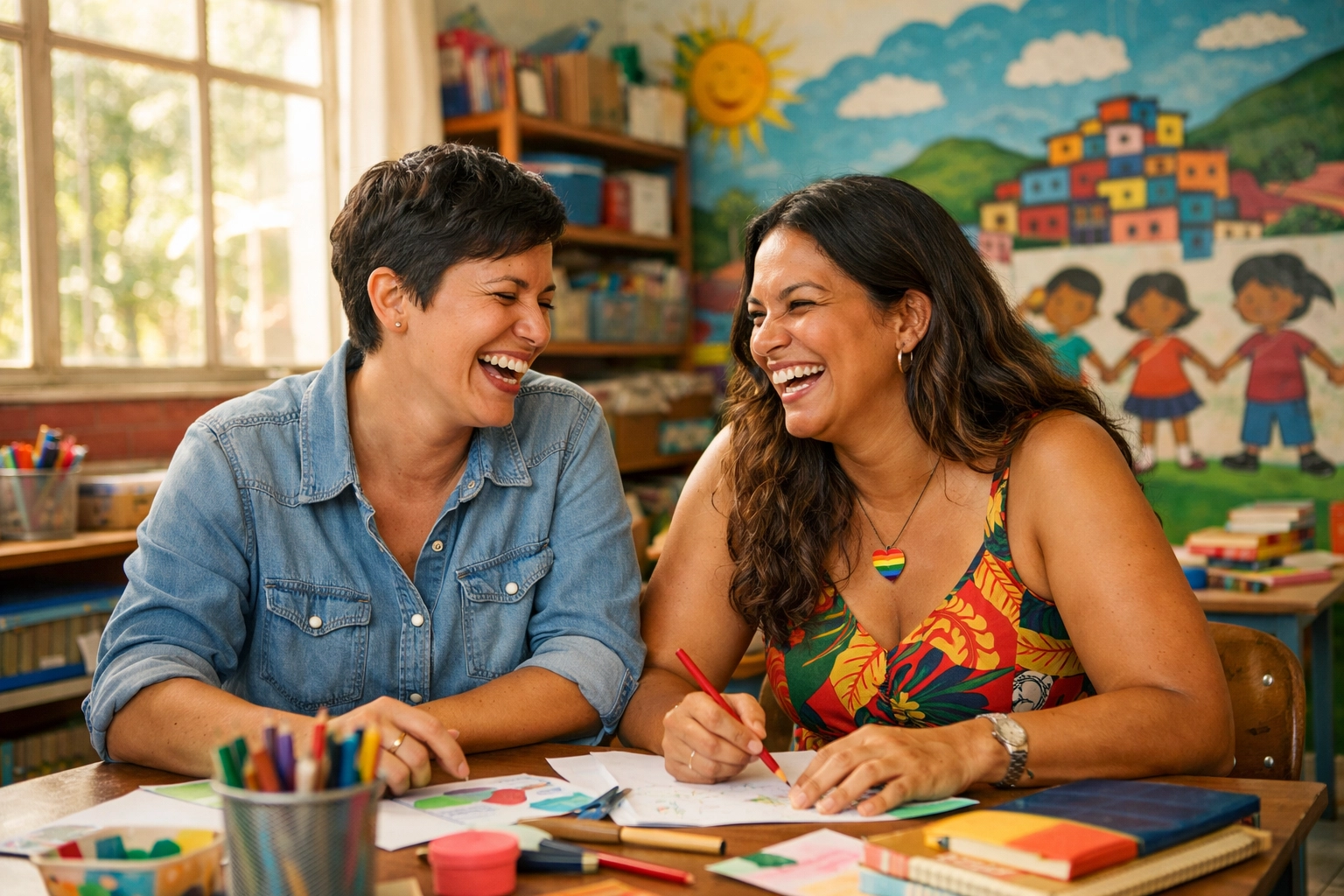 Ex-nun lesbian couple working together in community center after leaving religious order