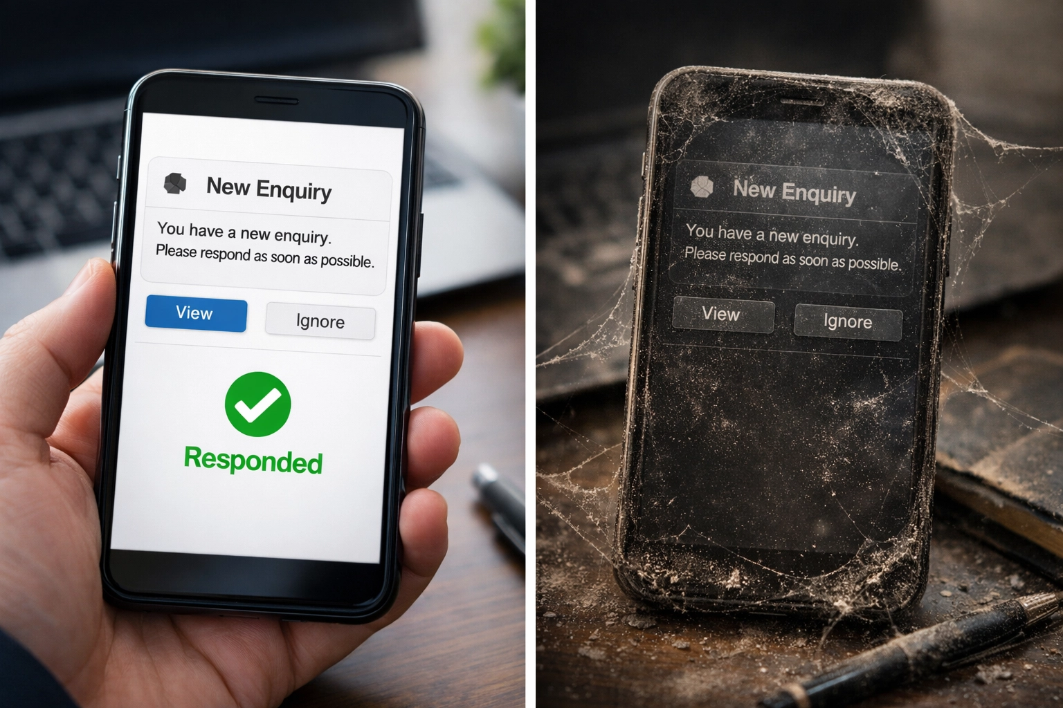 Fast same-day response versus slow ignored follow-up on business enquiries