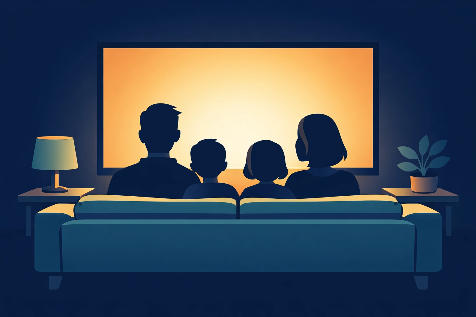 Christian family watching movie together during safe family movie night
