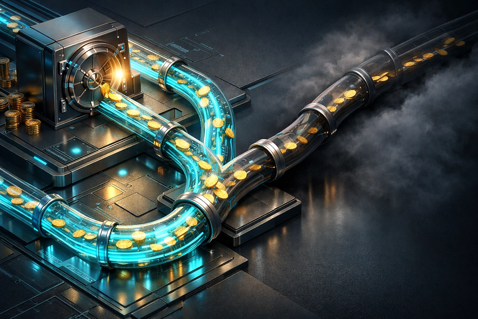 Digital illustration of money flow splitting to show the risk of misdirected payroll tax deposits.