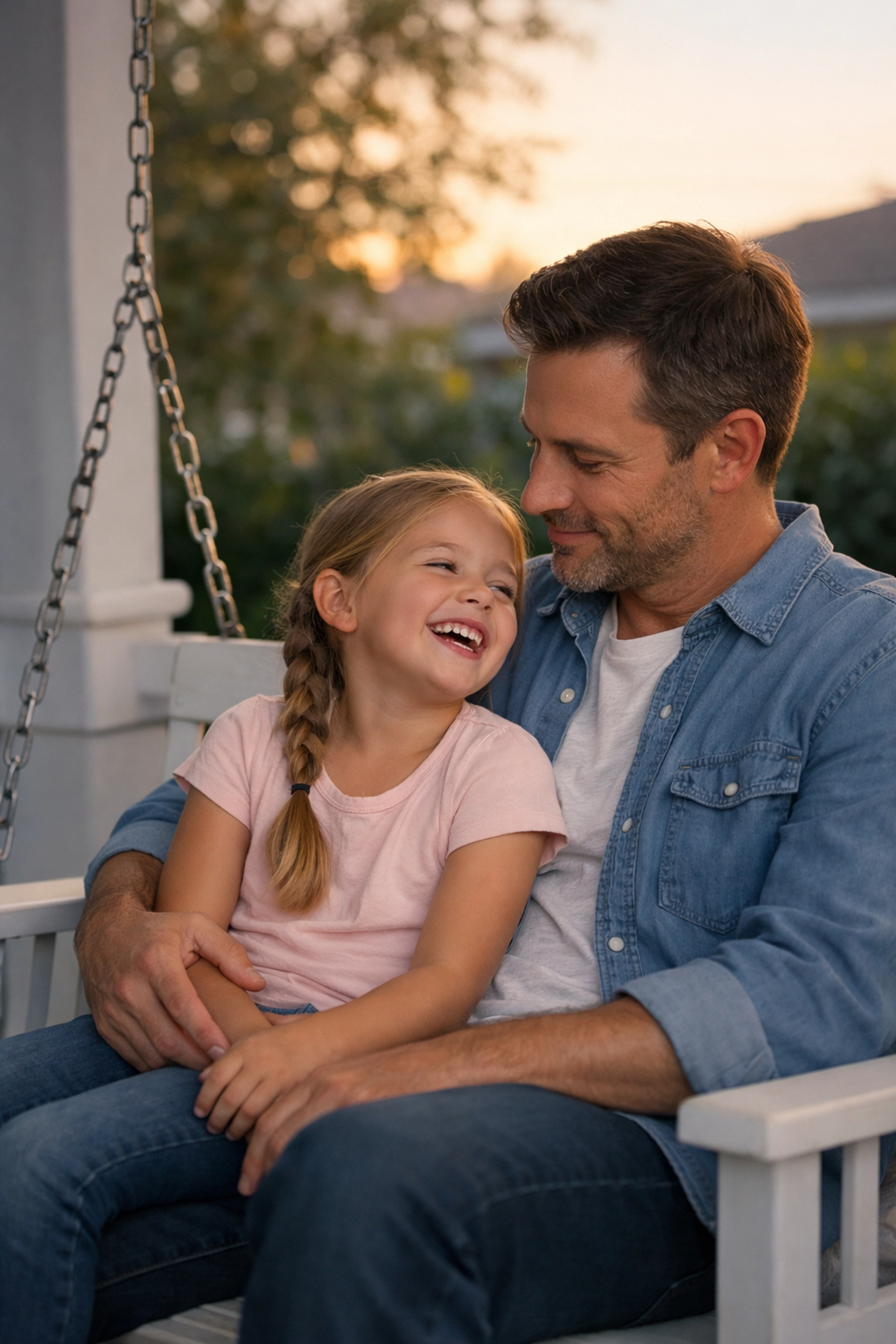 California father and daughter laughing together, symbolizing financial security and family life insurance protection.
