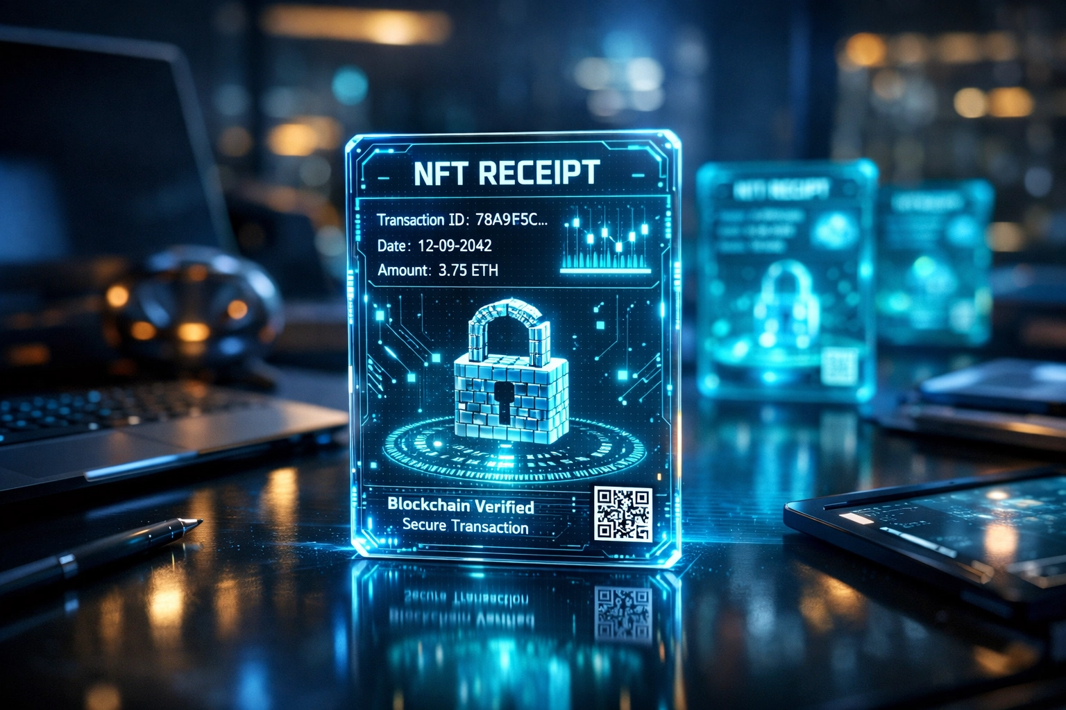 Holographic NFT receipts for accounting on a crypto POS system for small business, simplifying Web3 payments.