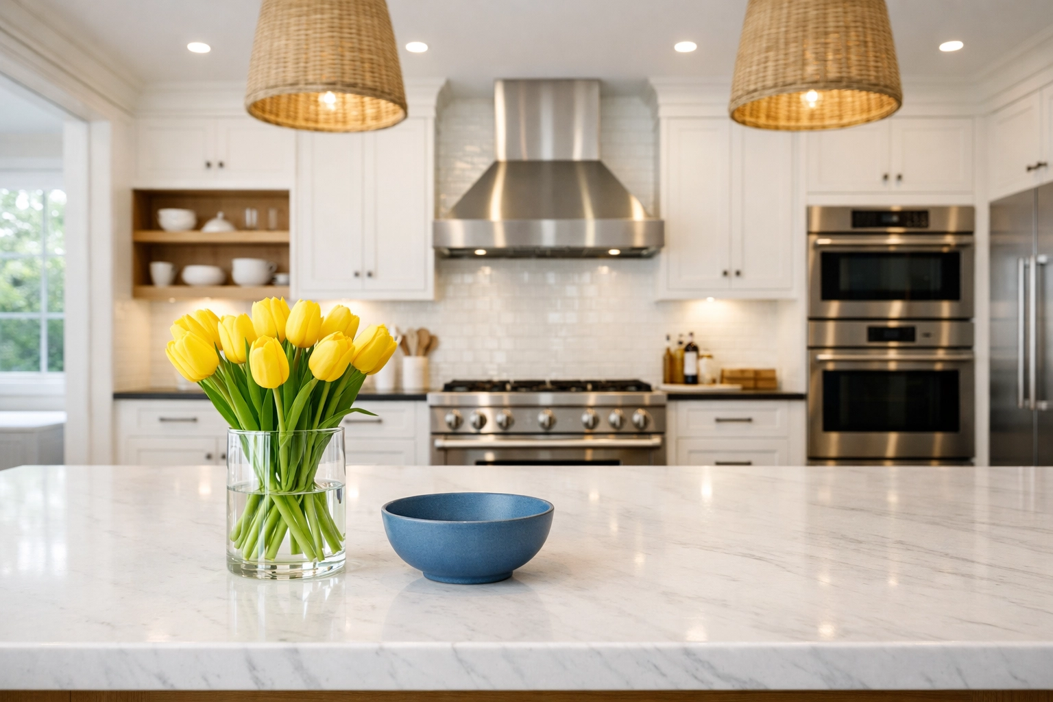 A sparkling, dust-free modern farmhouse kitchen in Stow, MA, maintained by professional residential cleaners.