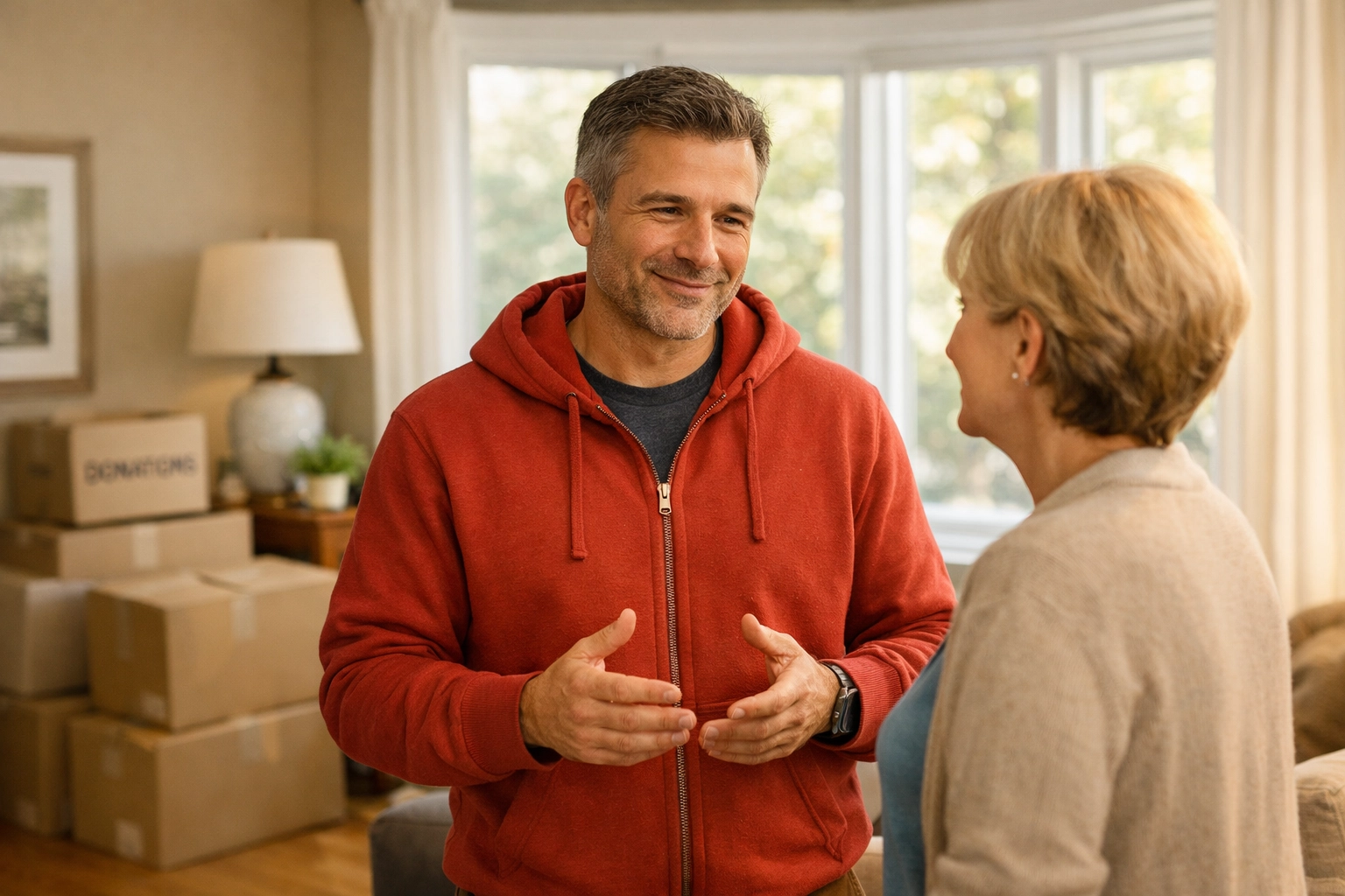 The Cost of Estate Cleanout in Barrie vs. Doing it Yourself Roman from Junk GTA providing professional estate cleanout advice to a Barrie homeowner during a house clearing.