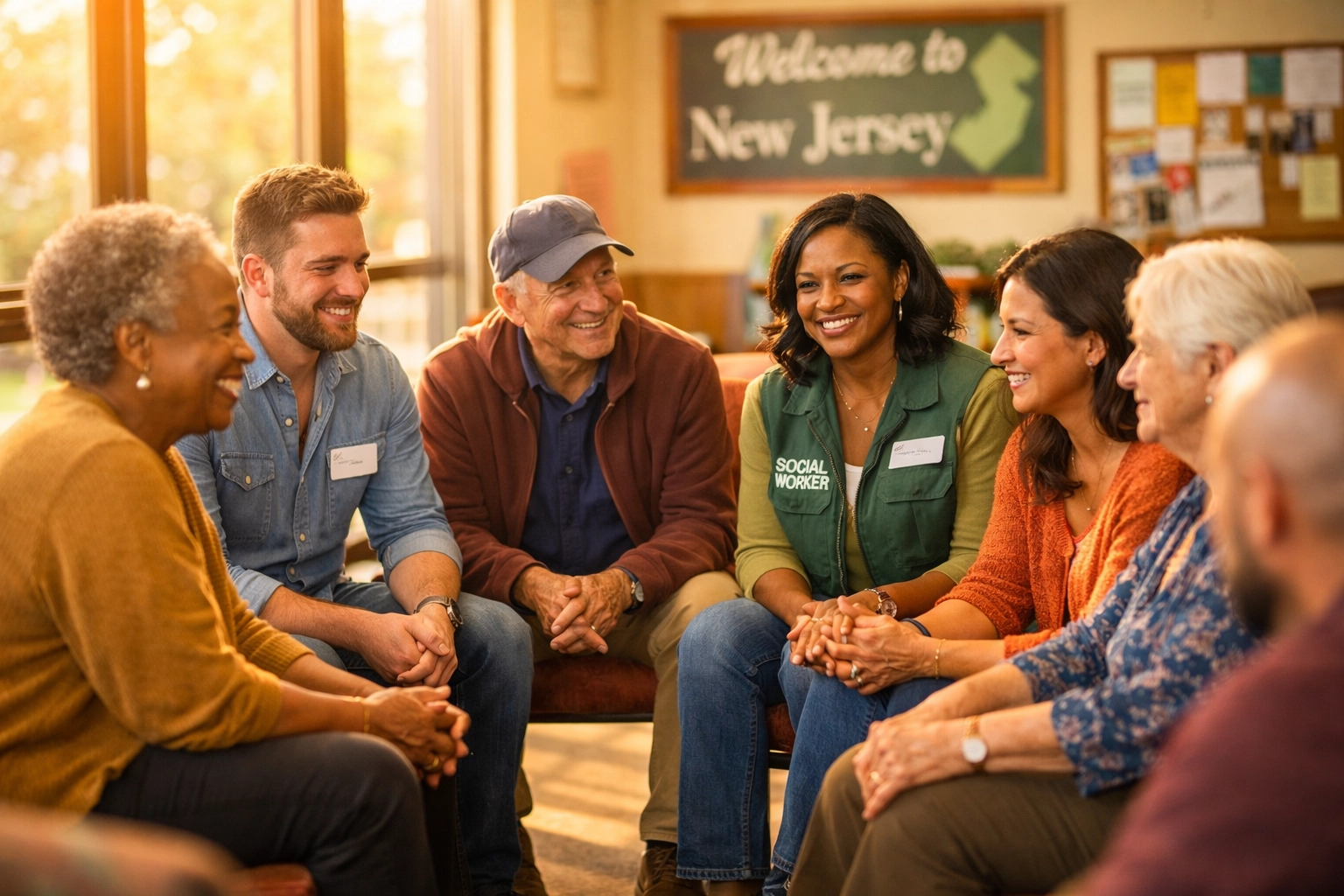 Community members and social workers gathering to provide family assistance in New Jersey.