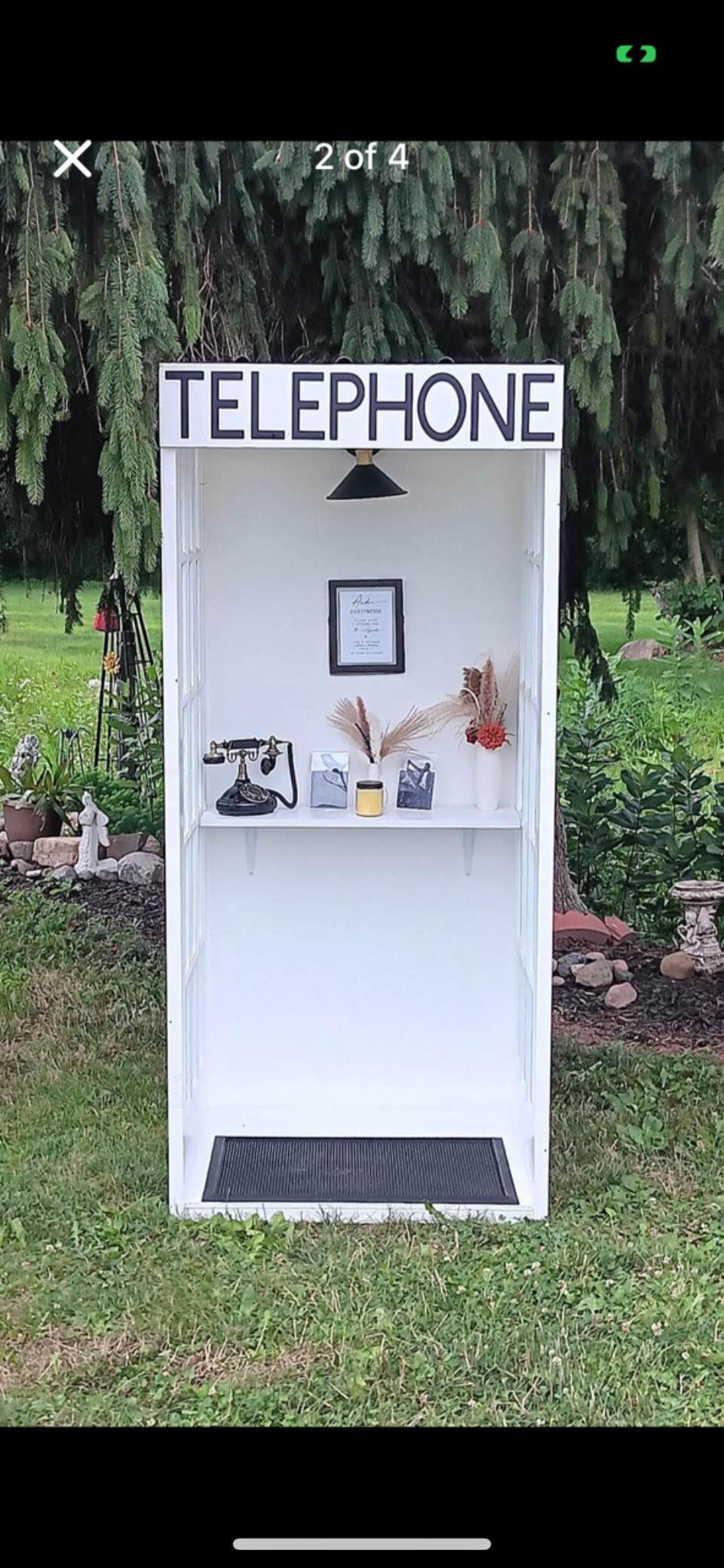 Outdoor Vintage Telephone Booth Rental featuring a nostalgic, interactive experience for guest messages