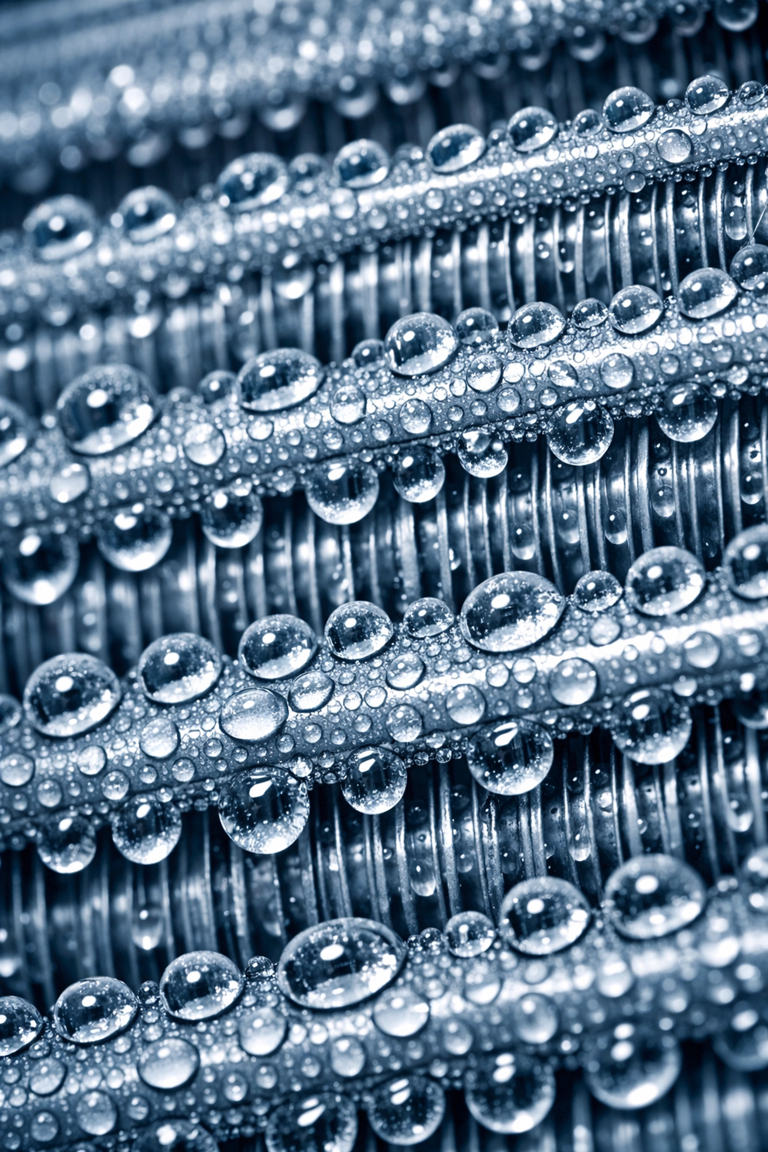 Condensation on AC evaporator fins showing why high humidity leads to an ac leaking water issue.