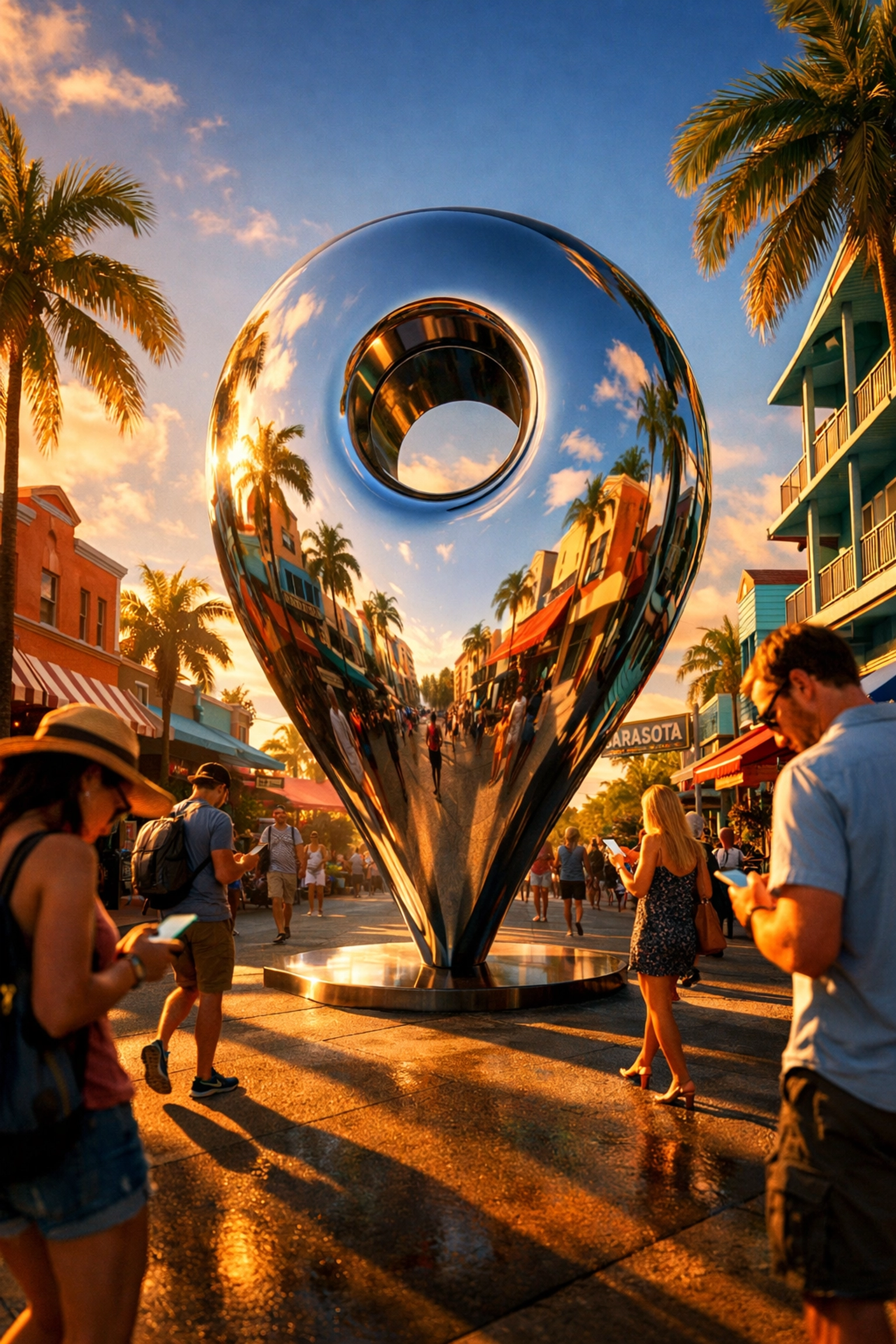 Google Maps location pin marking a local business in a busy Sarasota shopping district.