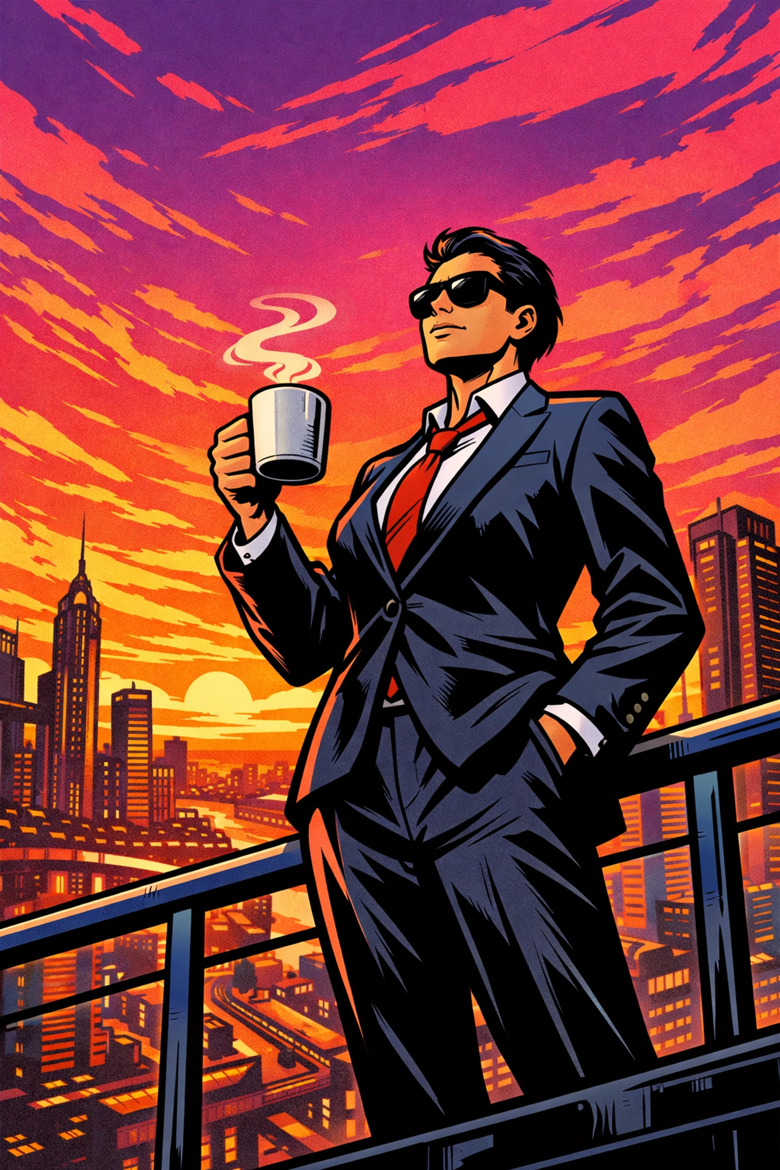 Relaxed business leader overlooking a city, showing success achieved through workflow automation for small business.