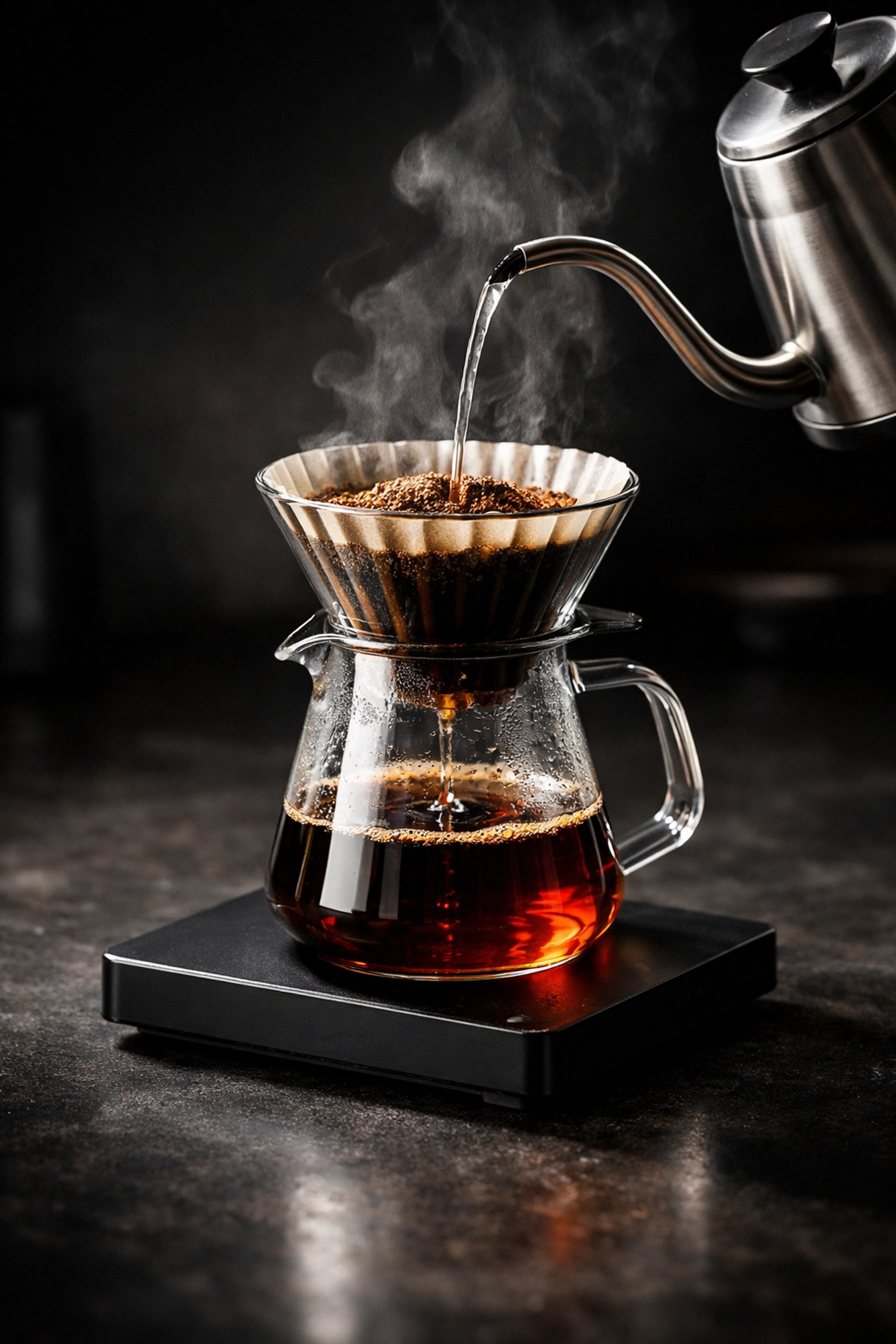 Minimalist pour-over coffee brewing station highlighting on-demand freshness and home brewing techniques.