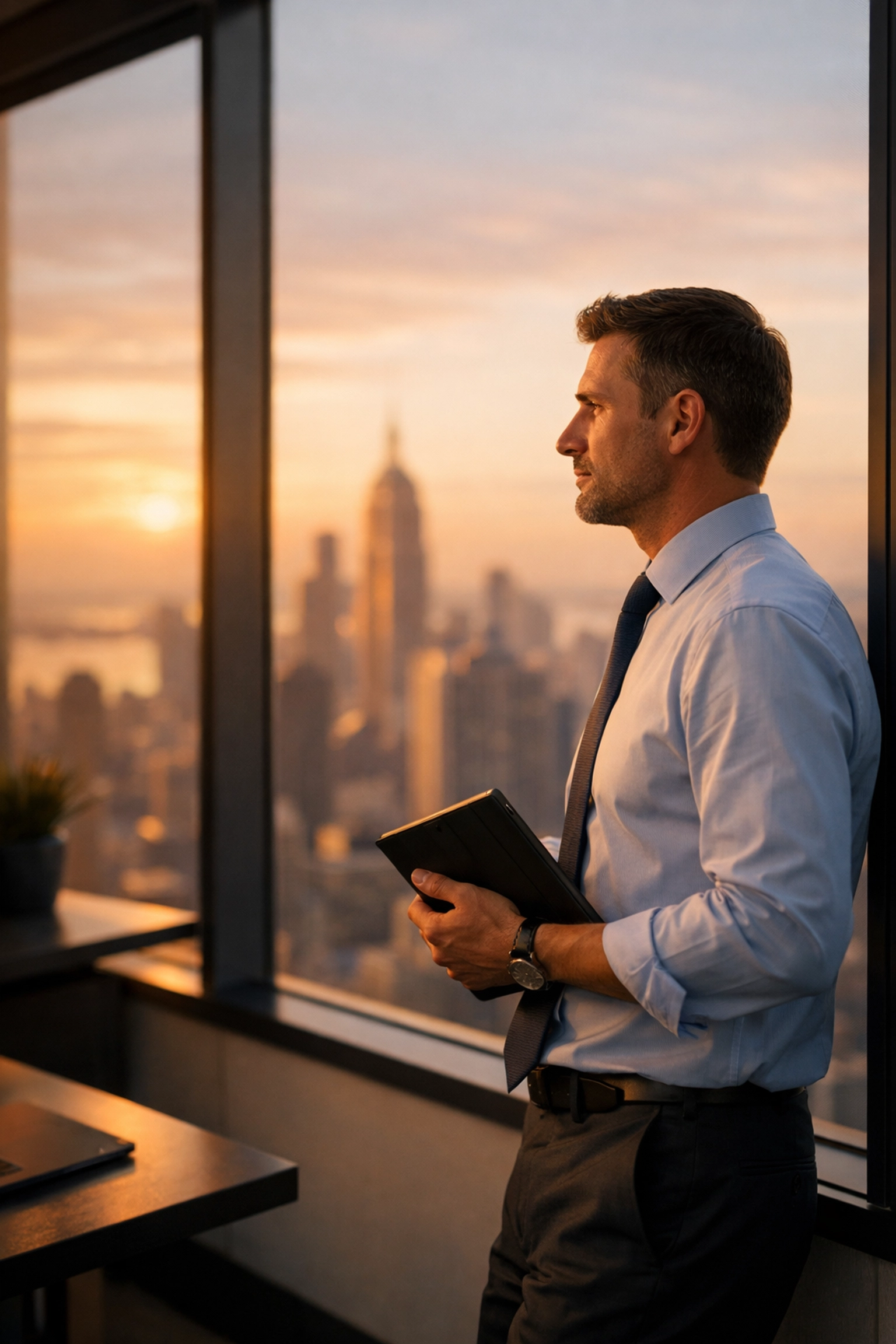 Business professional conducting strategic acquisition planning and market analysis