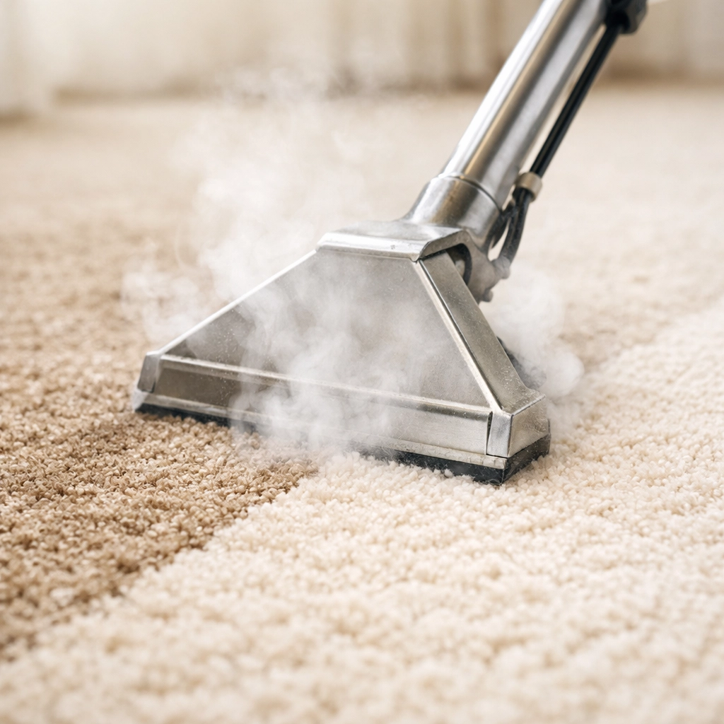 Professional carpet steam cleaning in progress for Wimbledon end of tenancy service