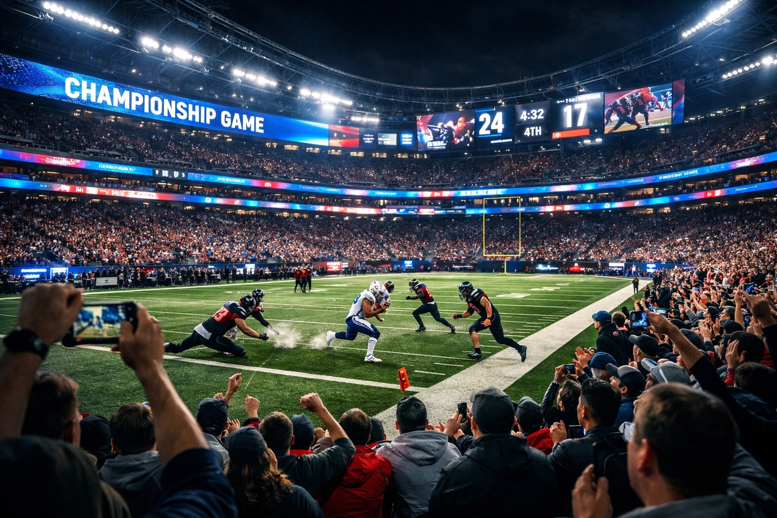 High-performance digital displays in a modern stadium showcasing Sporttron network marketing technology.