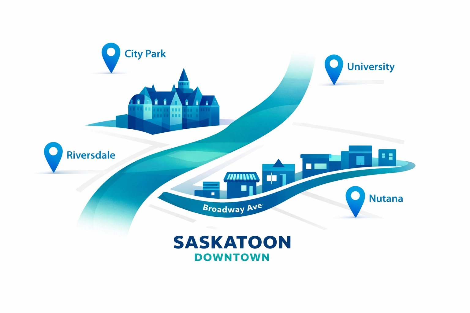 Map of Saskatoon landmarks including The Bessborough and Broadway for local SEO