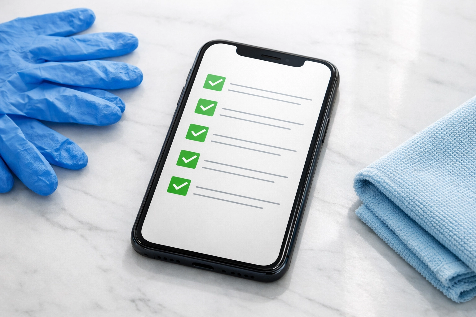 Digital cleaning checklist with checkmarks demonstrating verified cleaning accountability