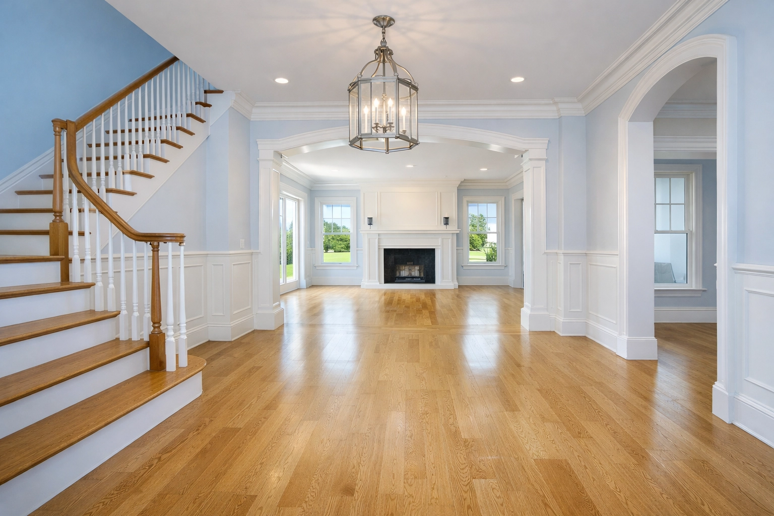 Move-in ready foyer in Groton MA with clean oak floors after professional house cleaning service.