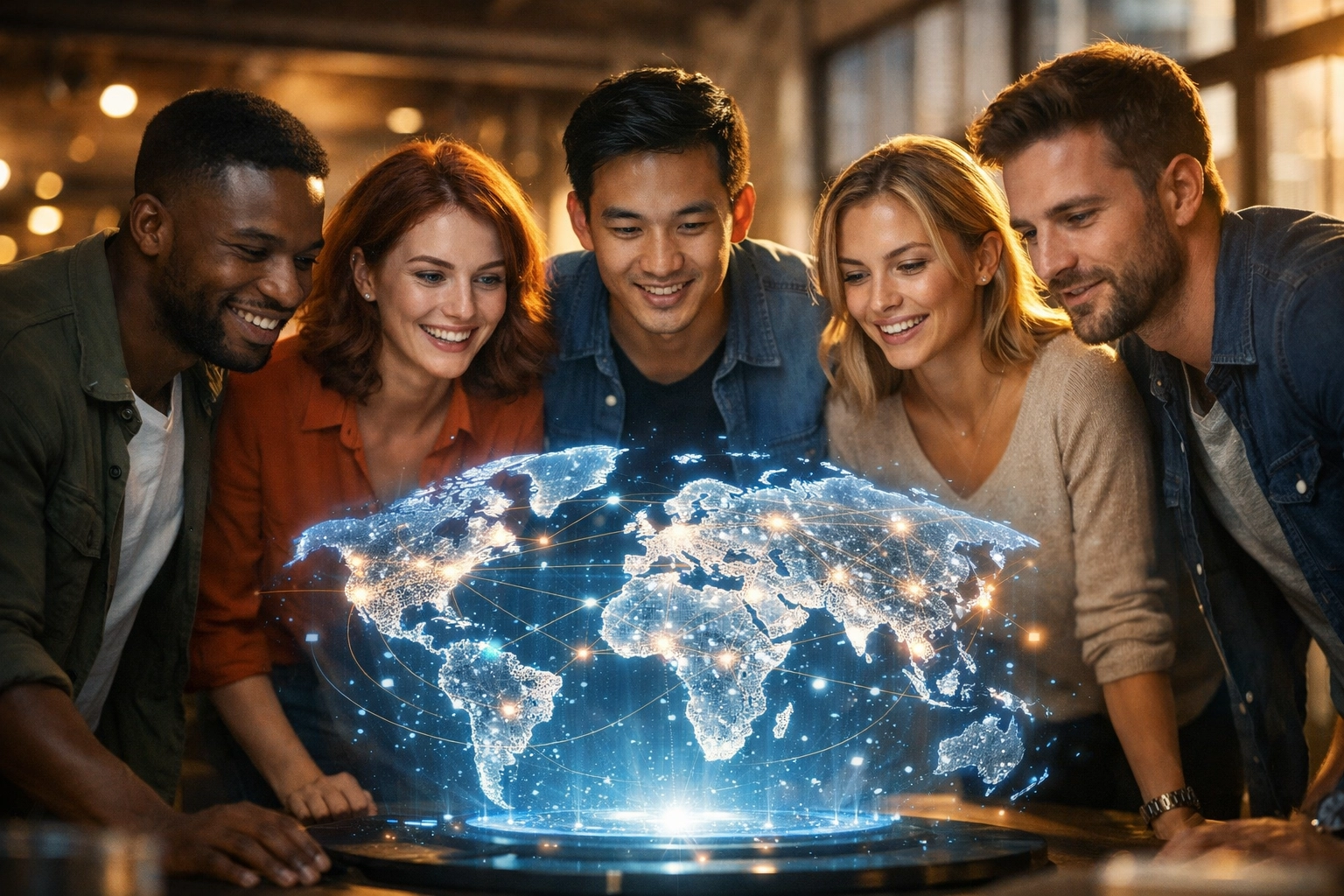 Diverse professionals collaborating in a bright office, illustrating social proof and community engagement.