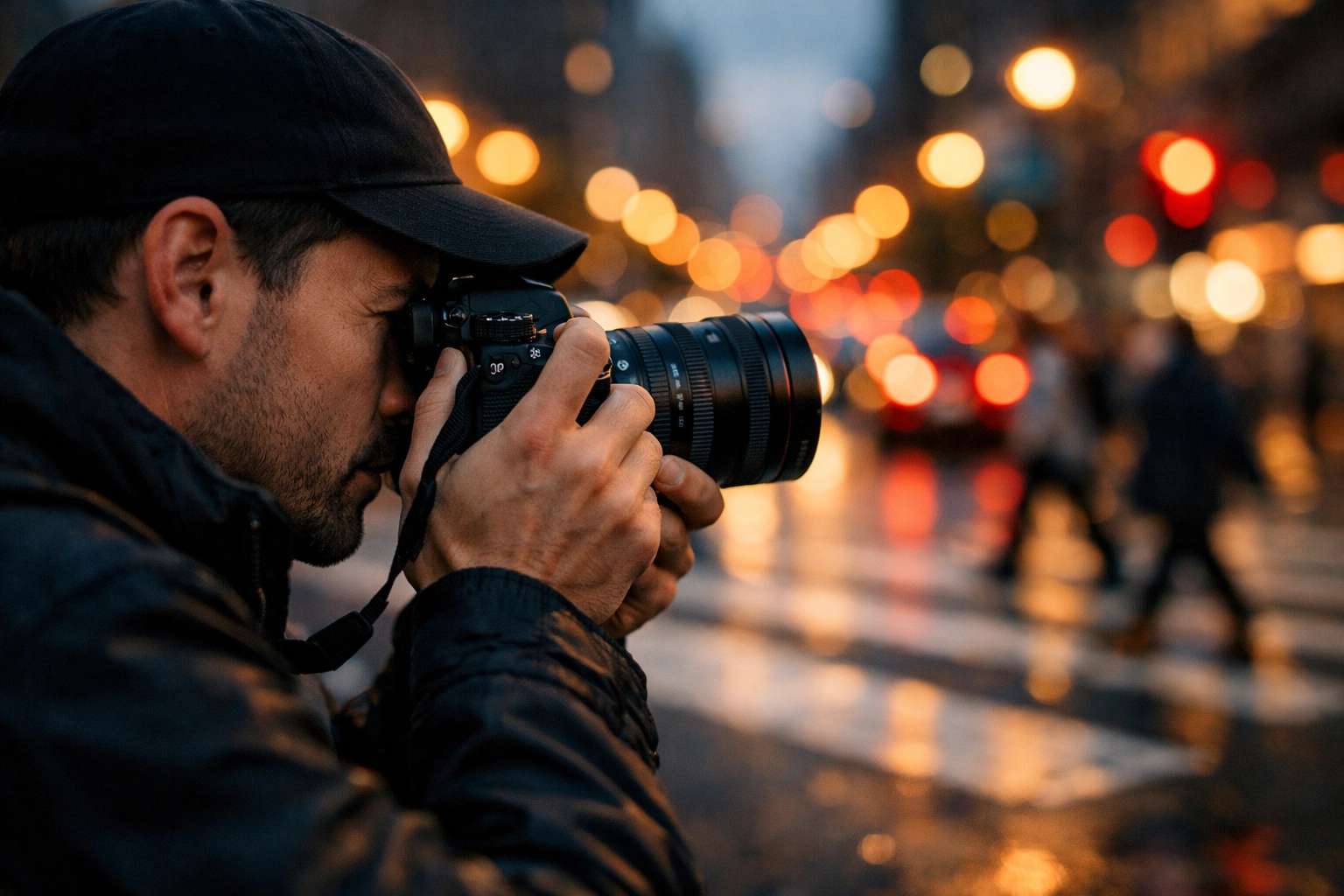 Using the best mirrorless cameras for street photography ideas at dusk with beautiful bokeh.