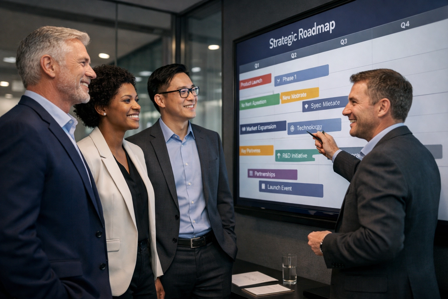 SnowGeek Solutions consultants and business leaders reviewing a ServiceNow Xanadu strategic roadmap.