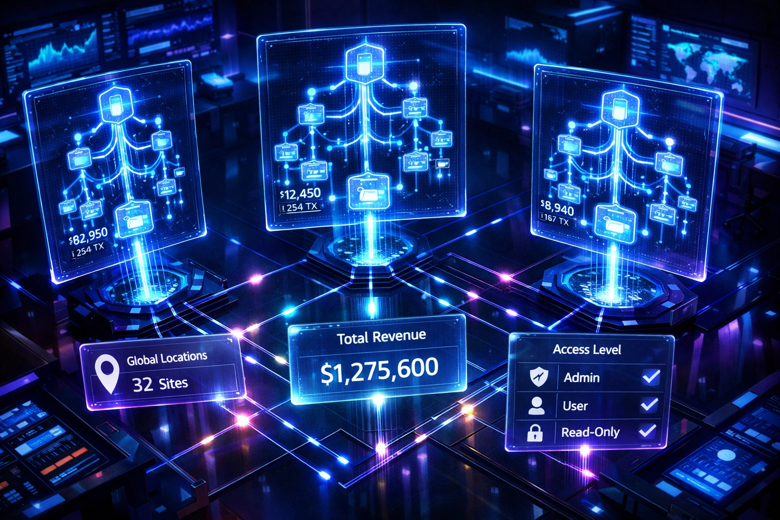 Enterprise master and sub-wallet management dashboard for multi-location business operations