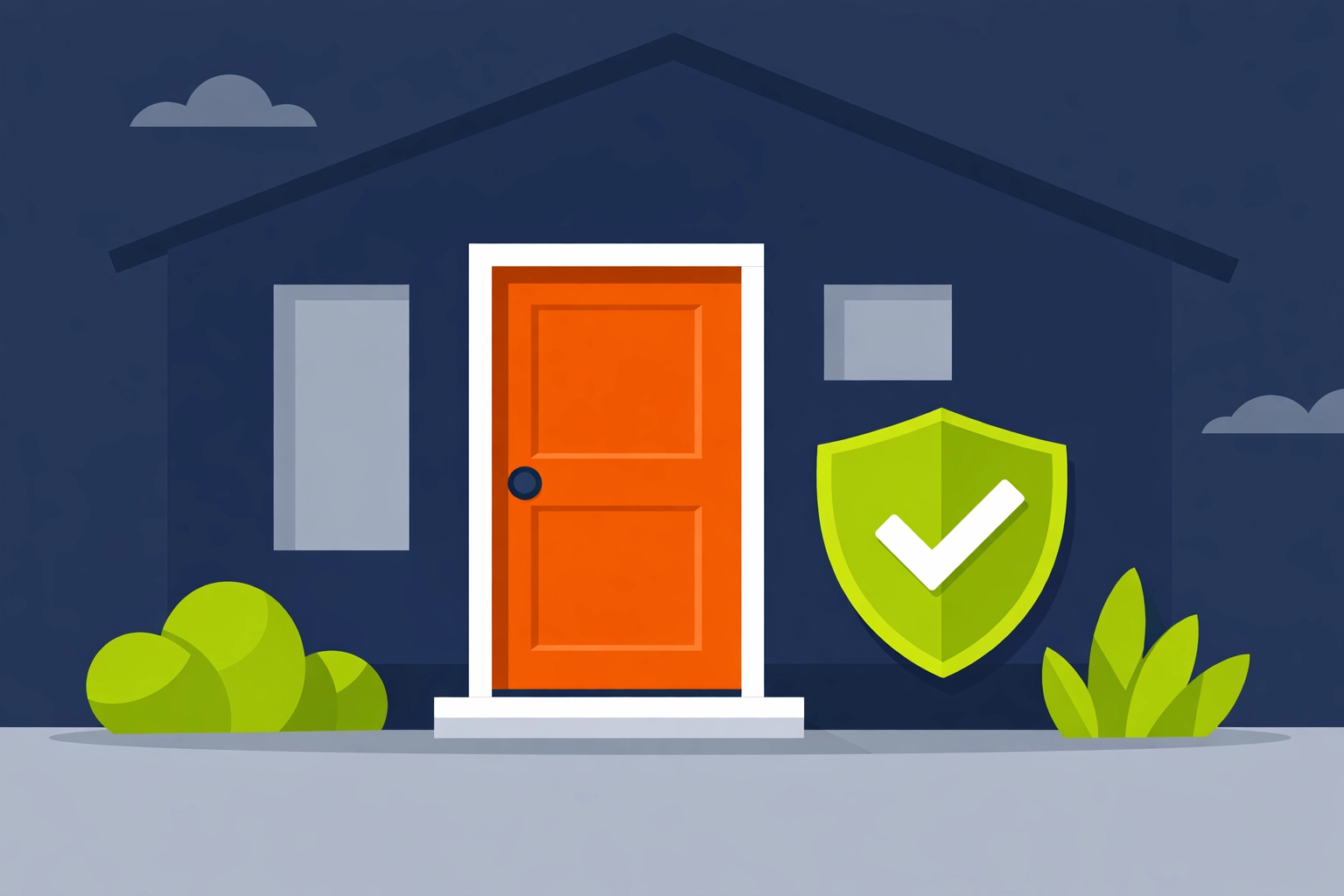 Modern secure home with a shield icon representing professional BS3621 lock security upgrades.