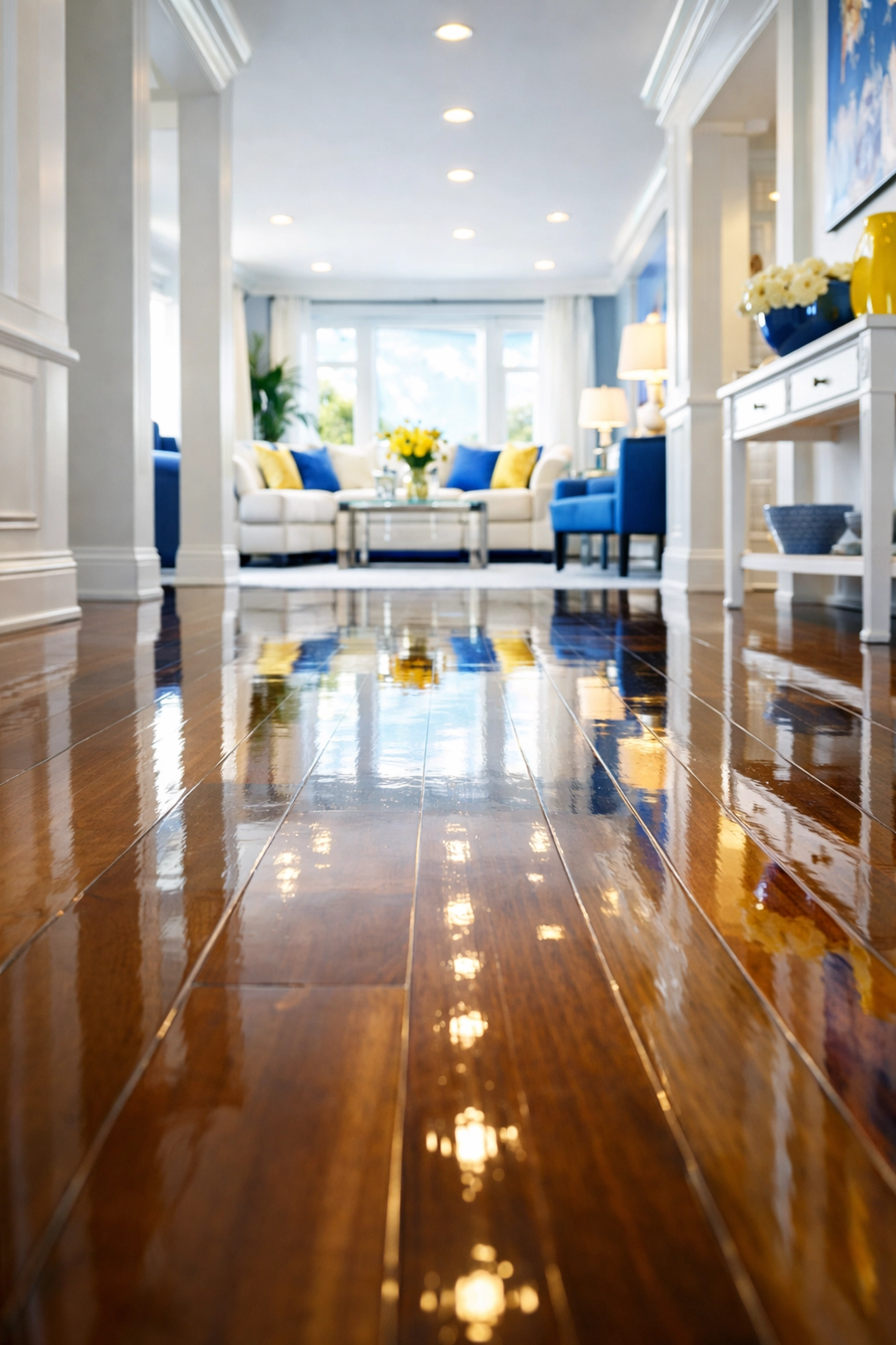 Gleaming hardwood floors in a luxury home following a visit from professional cleaning services near me.