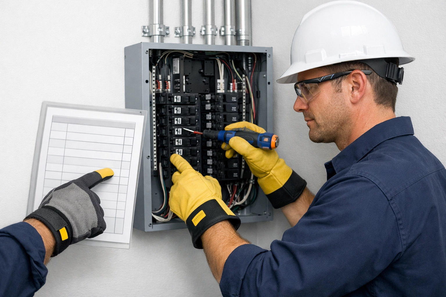Licensed electrician performing an electrical panel upgrade for a Florida home to ensure safety and code compliance.