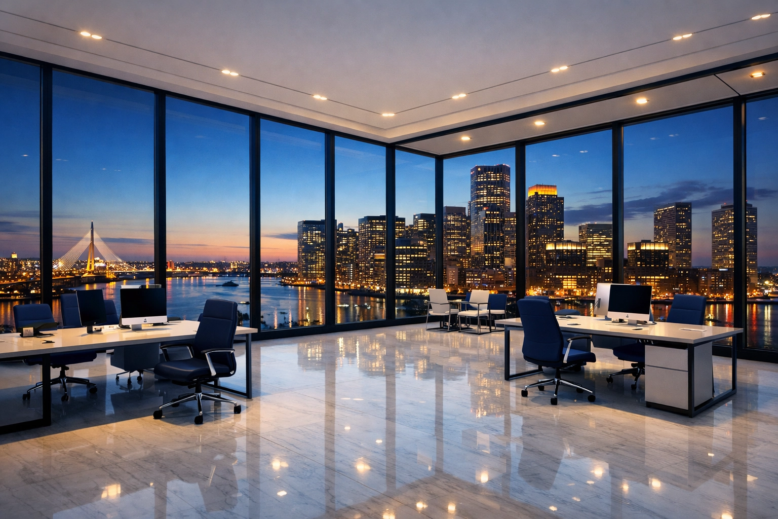 Pristine luxury office interior maintained by professional commercial cleaning services Boston.