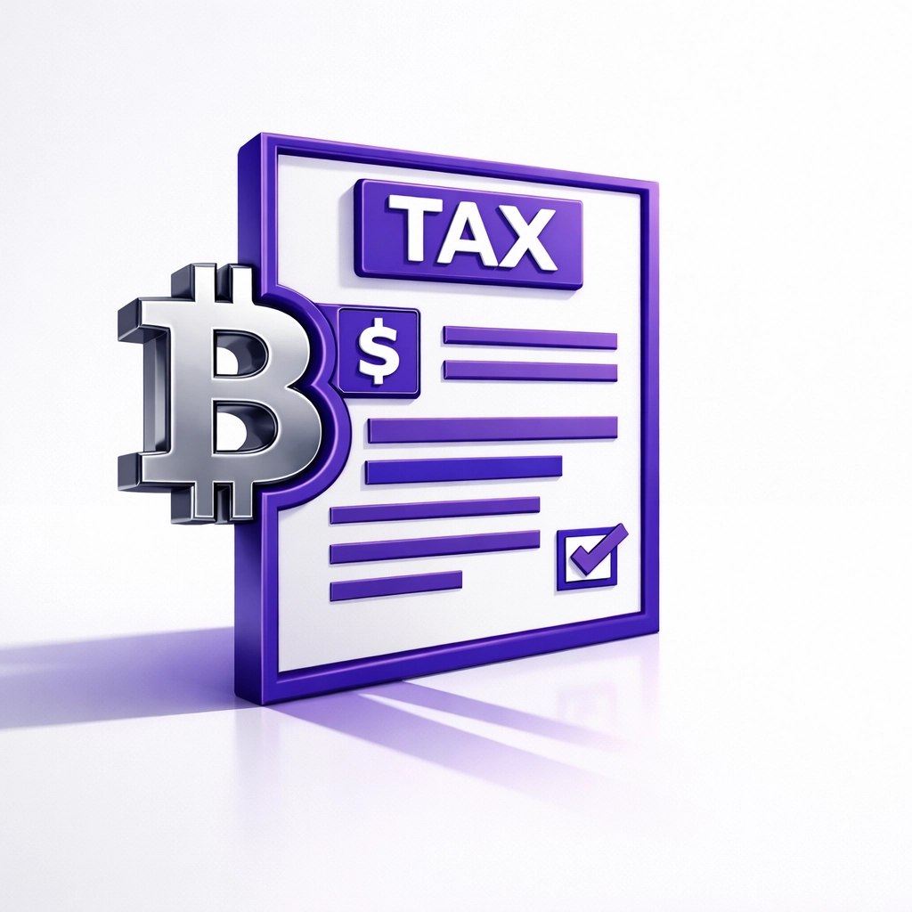 Stylized digital tax document and Bitcoin symbol representing IRS Form 1099-DA compliance.
