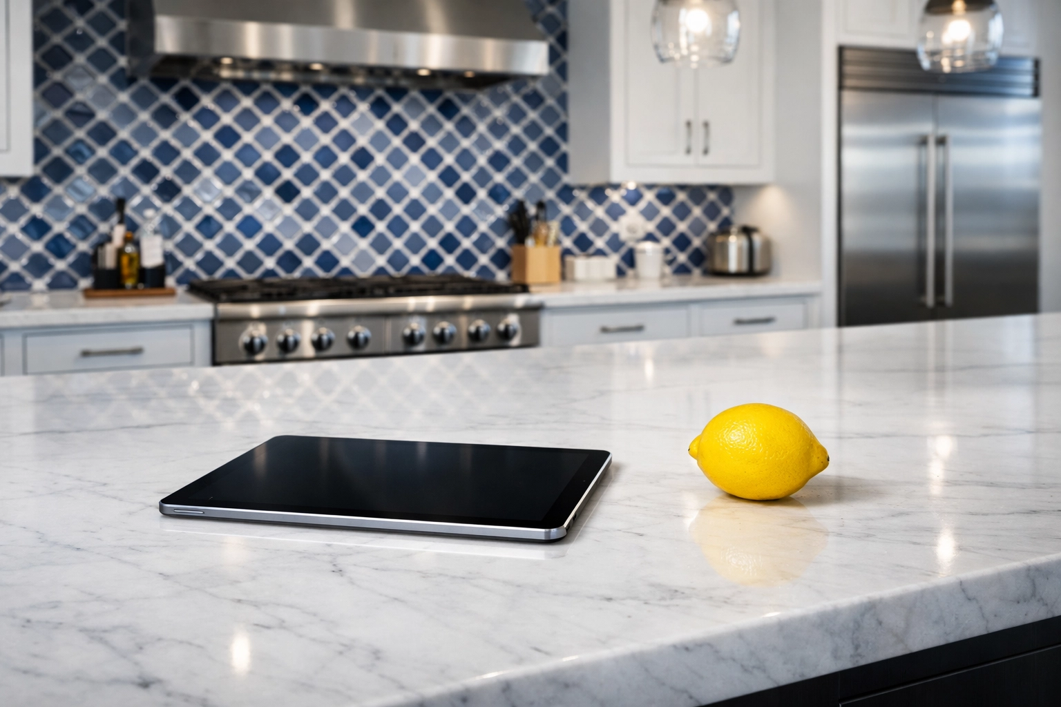 A clean luxury kitchen island in Lowell ready for a professional deep cleaning MA.