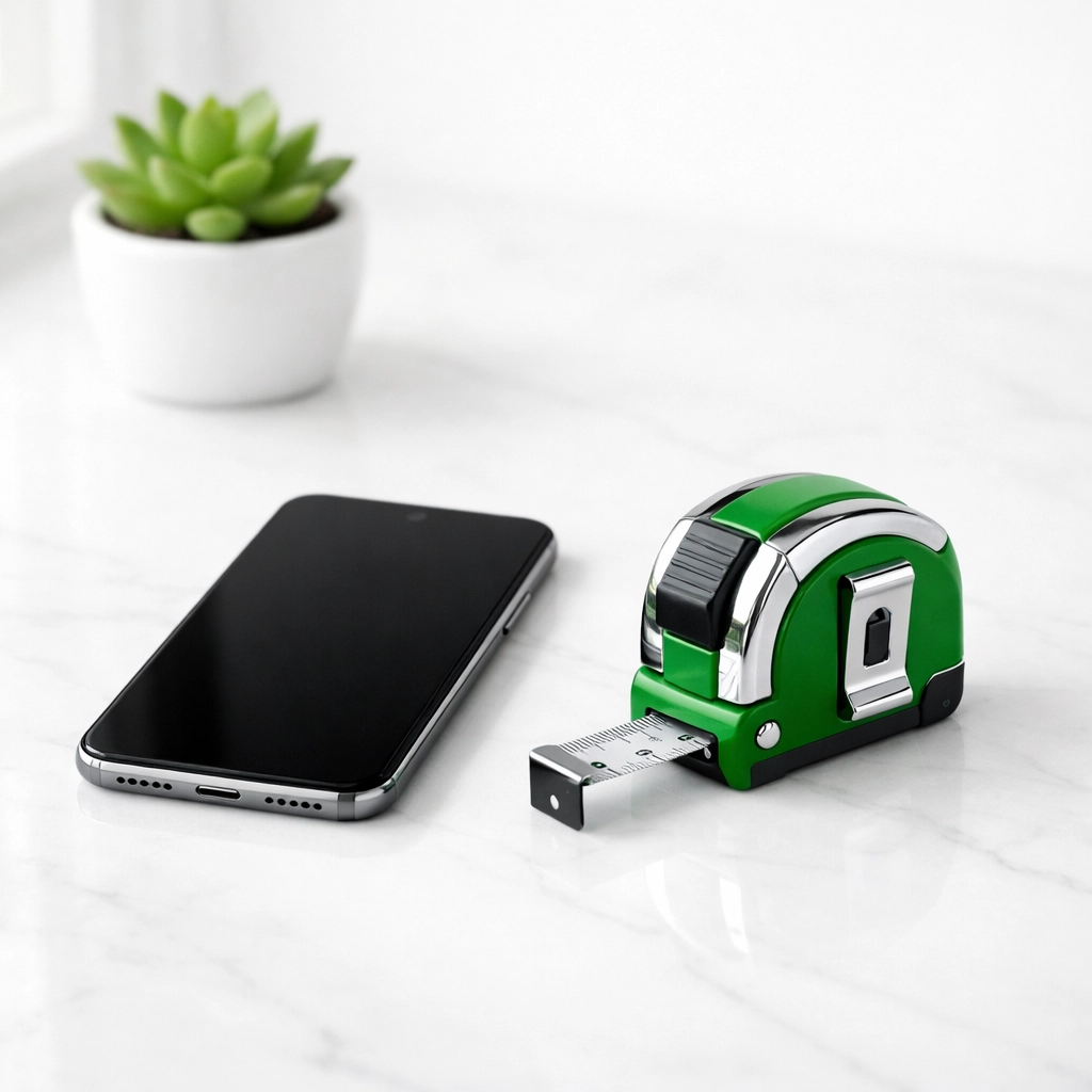 Smartphone next to a measuring tape on a desk for automated contractor lead follow-up.