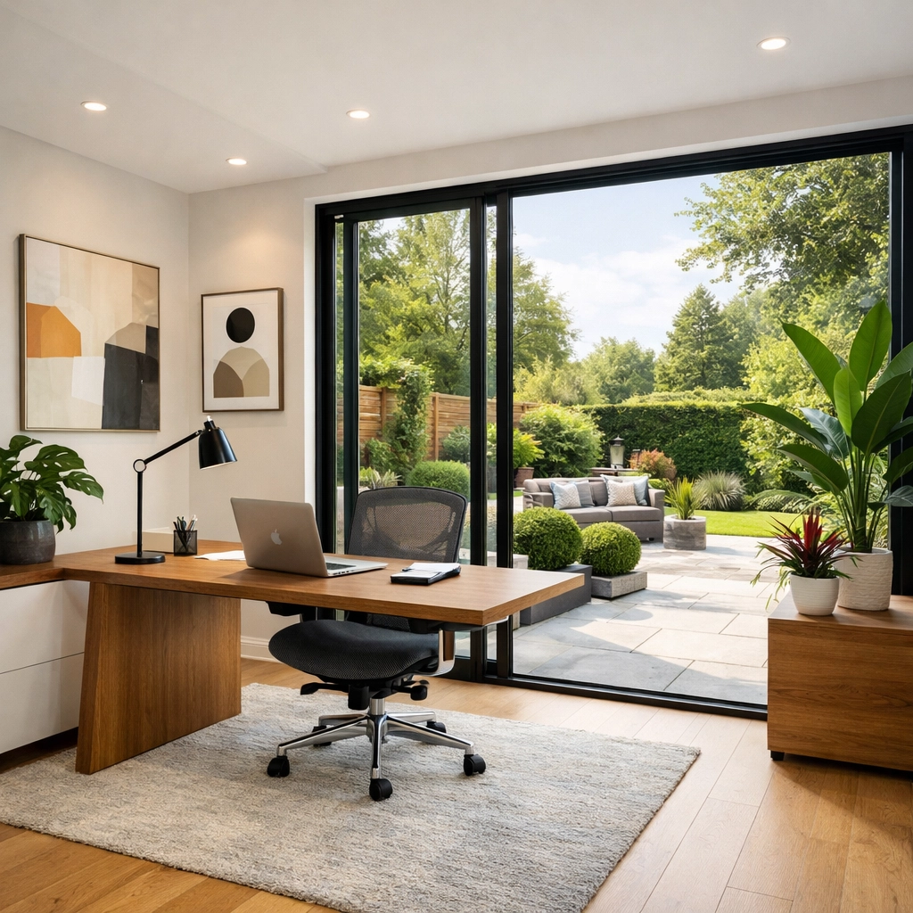 Modern Woking home office extension funded by equity released through remortgaging advice in Guildford.