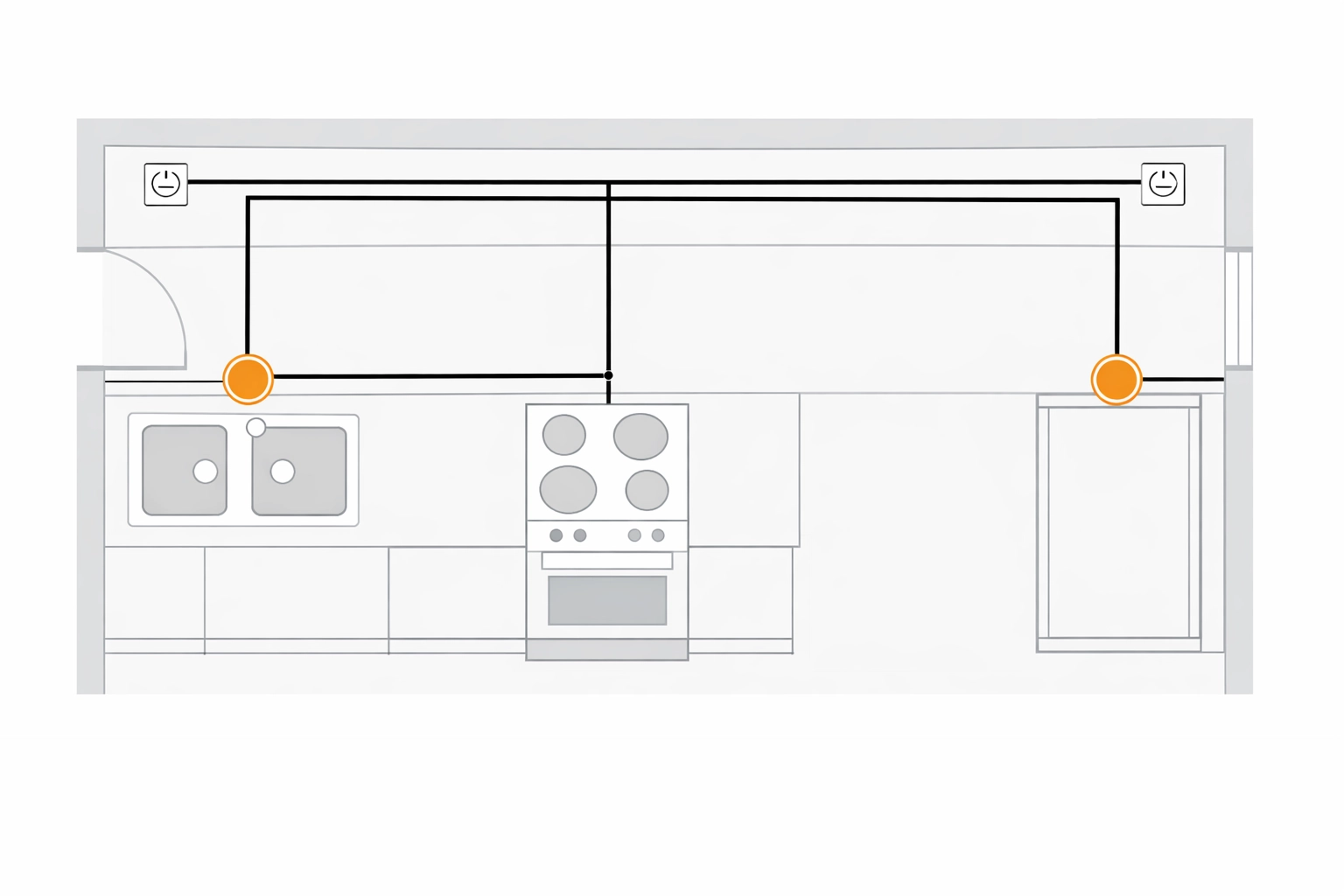 Professioneller Elektro-Installationsplan für eine moderne Küche in Niederösterreich.
