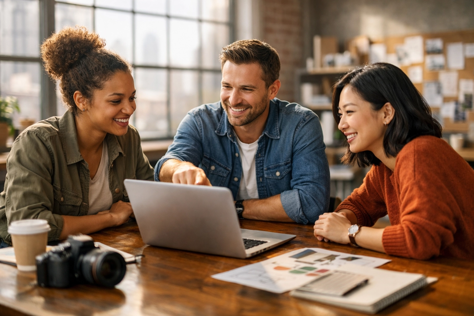 A professional team collaborating on website content to build trust and authority for AdSense approval.