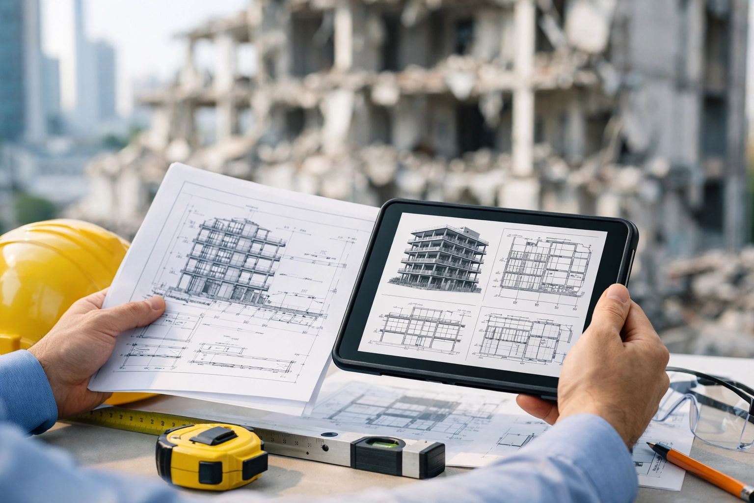 Structural engineer reviewing demolition plans for Liverpool property