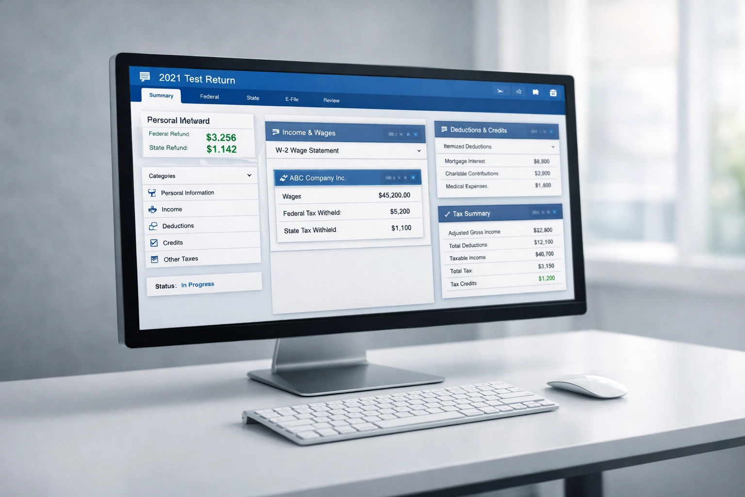 Tax software testing environment on computer screen for service bureau integration
