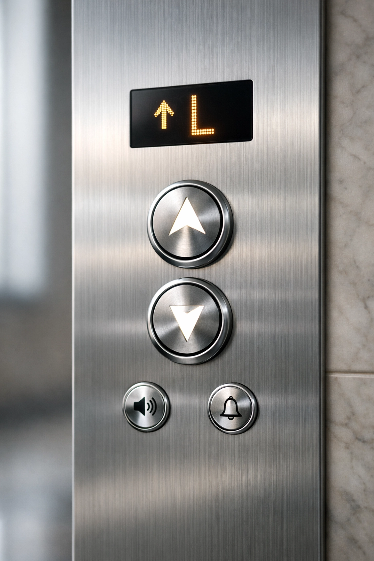 Clean elevator buttons in a Chicago high-rise office demonstrating high-touch point disinfection.