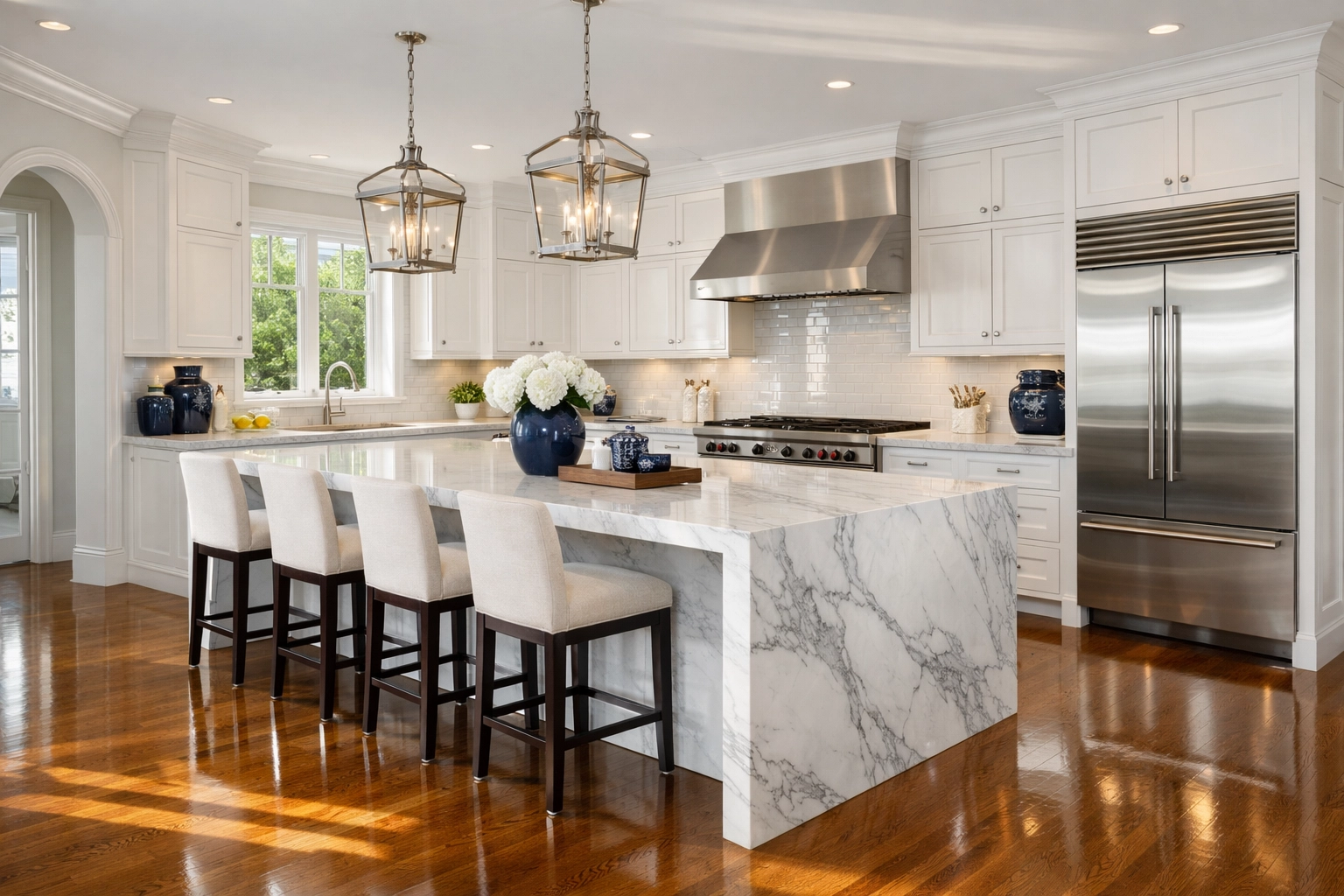 A sparkling clean luxury kitchen in Wellesley, Massachusetts after professional deep cleaning Wellesley MA.