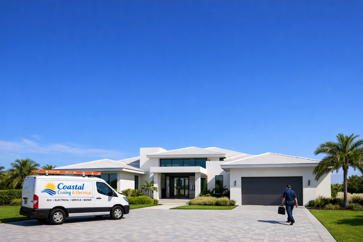 Reliable service vehicle at a Florida residence for homeowners searching for a professional plumber near me.