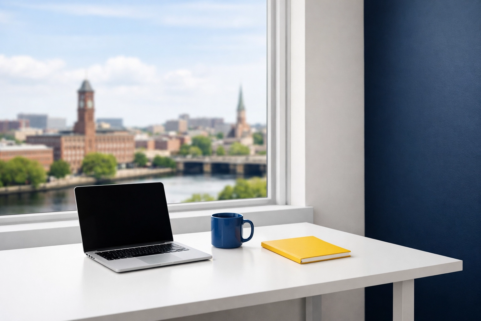 Clean and organized home office in Lowell MA designed to boost professional focus and productivity.