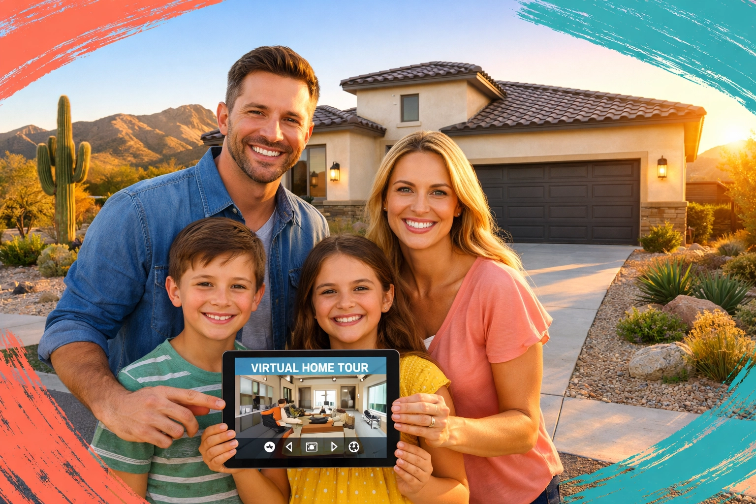 Family viewing virtual home tour of new construction home in Surprise or Buckeye Arizona West Valley Family viewing virtual home tour of new construction home in Surprise or Buckeye Arizona West Valley