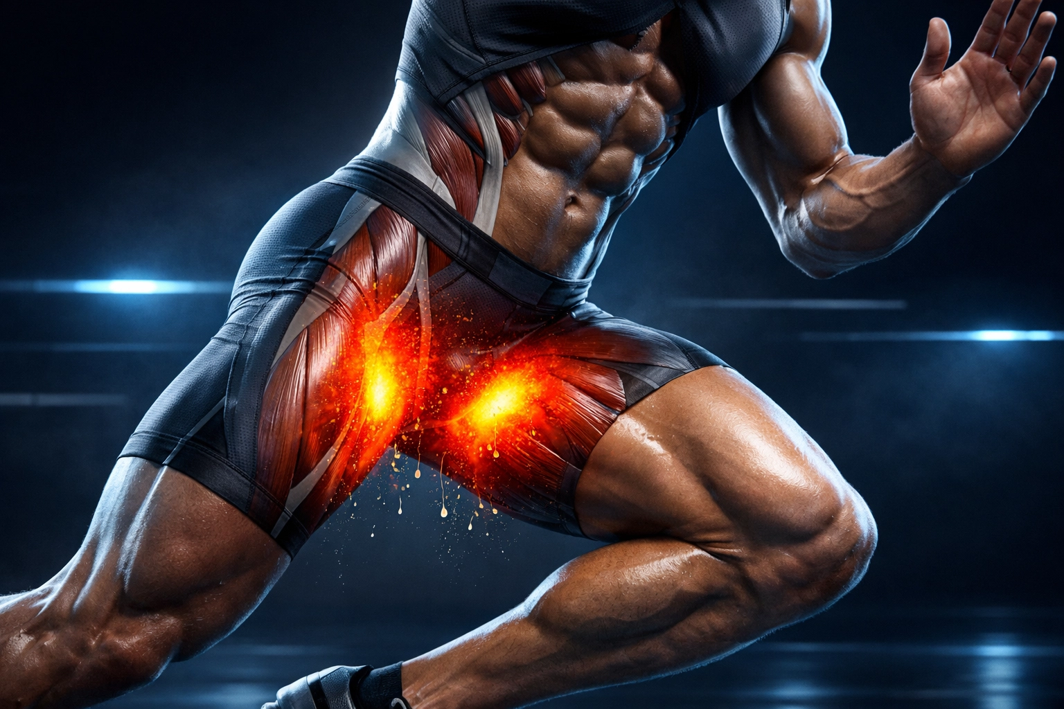 Heat map showing skin friction and sweat on an athlete's thighs, illustrating why men chafe.