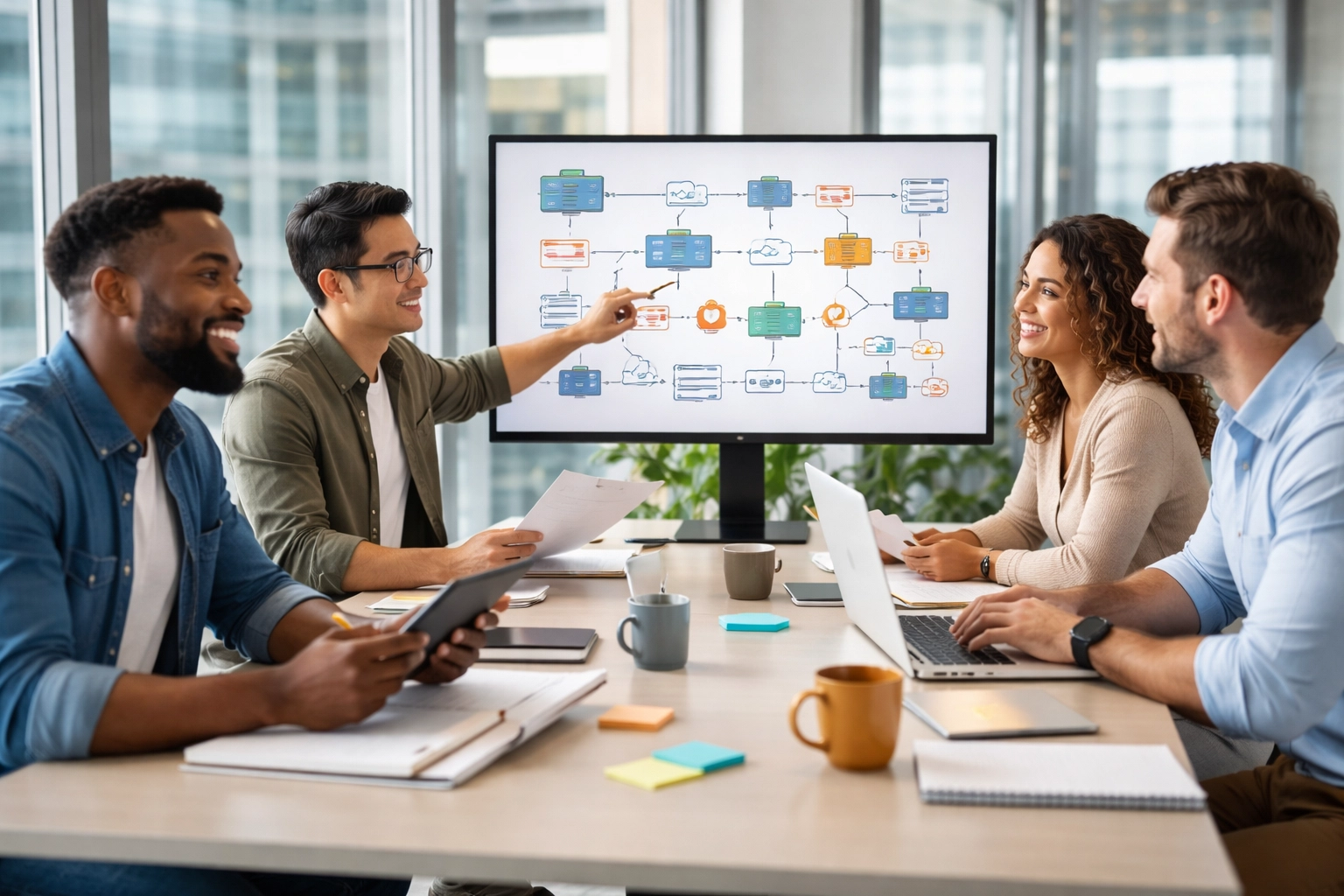 Diverse IT professionals collaborating in a meeting room, emphasizing industry expertise in ServiceNow consulting.