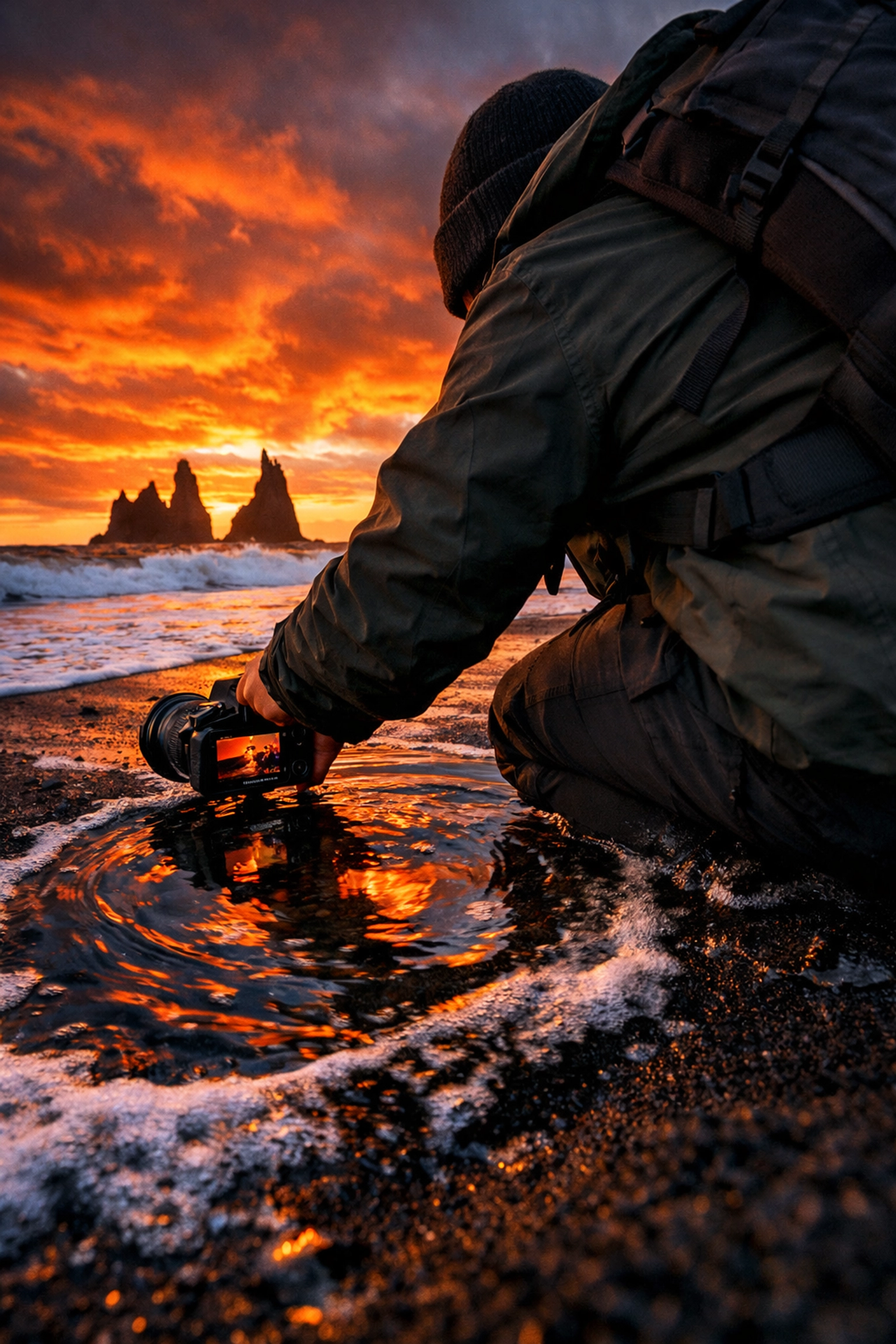 Photographer shooting handheld to fix landscape photography mistakes like using a tripod for every shot.